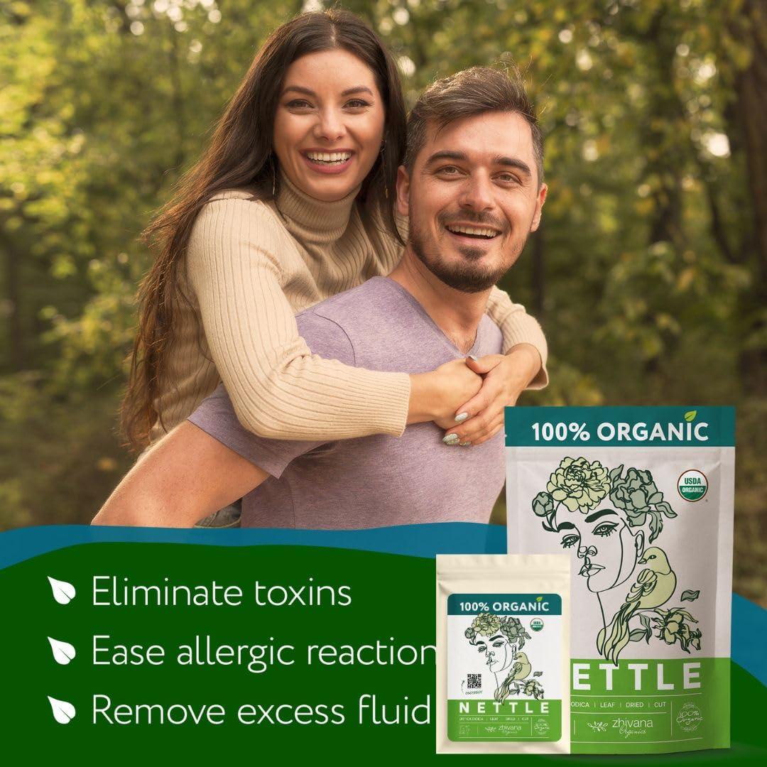 Zhivana Organics Stinging Nettles Tea Organic Nettle Tea Loose Leaf (Urtica Dioica) - Te de Ortiga Detox, Allergy Relief, Fluid Balance Supports Kidneys, Joints & Skin 3.5oz