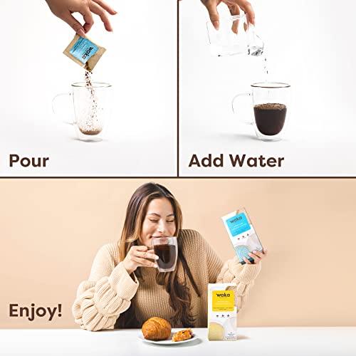 Waka Coffee Waka — Instant Coffee and Tea Bundle — Unsweetened Green Tea — Single-Serve Colombian and Papua New Guinean Boxes