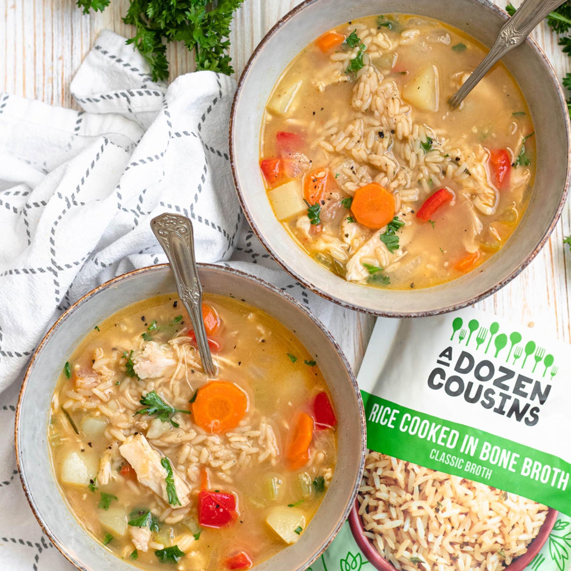 A Dozen Cousins A Dozen Cousins Rice Cooked in Bone Broth Microwaveable Rice Packets | 7g Protein | Contains Collagen (Classic Chicken Broth, 6 Pack)