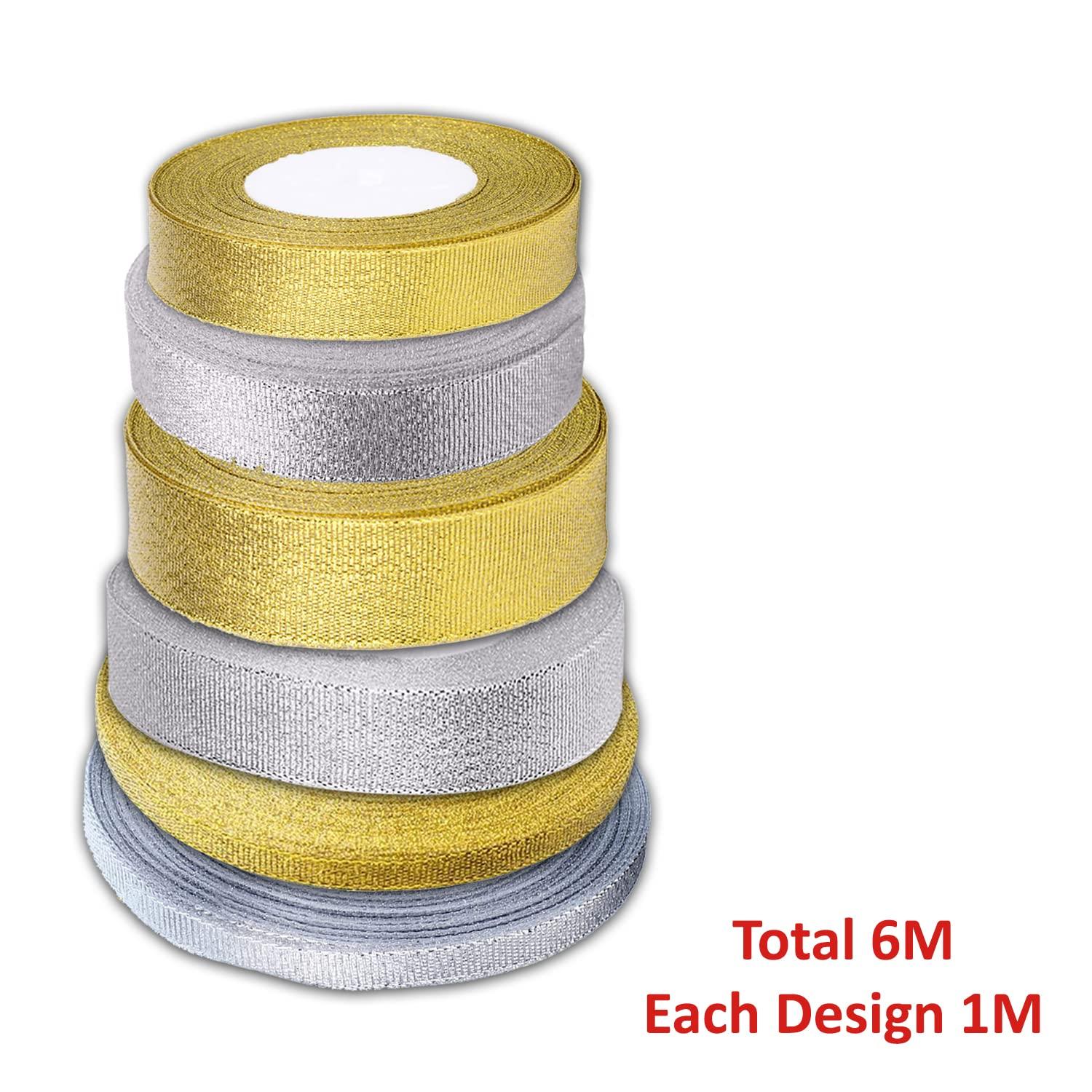 Trimming Shop Trimming Shop 6 Assorted Christmas Ribbons Grosgrain Fabric Ribbon for Xmas Present Gift Wrapping, DIY Crafts, Christmas Tree & Wreath Decor, DIY Crafts, Christmas Party Decoration, 6 Metres