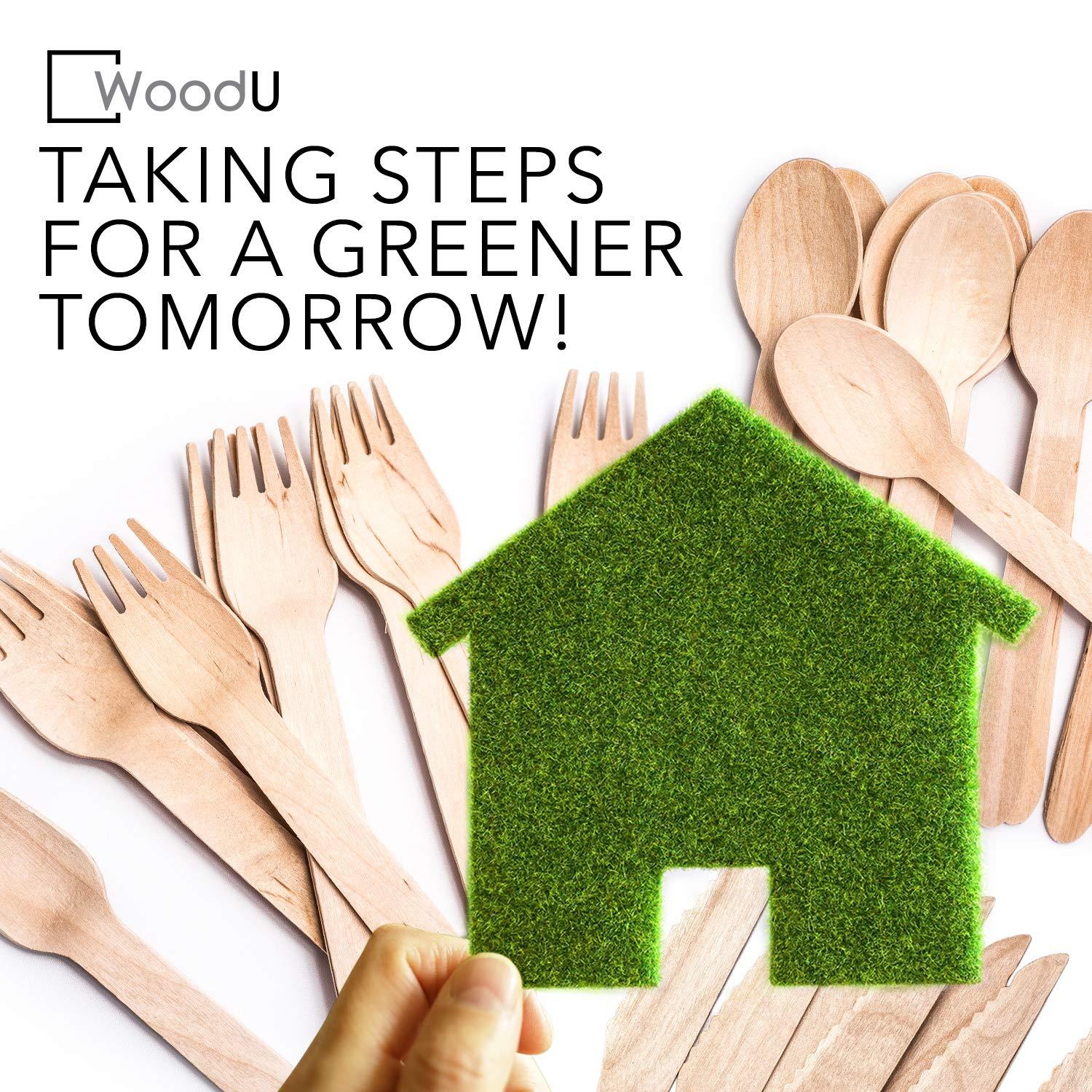 WoodU Disposable Wooden Spork by WoodU | 100% All-Natural, Eco-Friendly, Biodegradable, and compostable Spork - Pack of 100-6.5\" spork wood cutlery