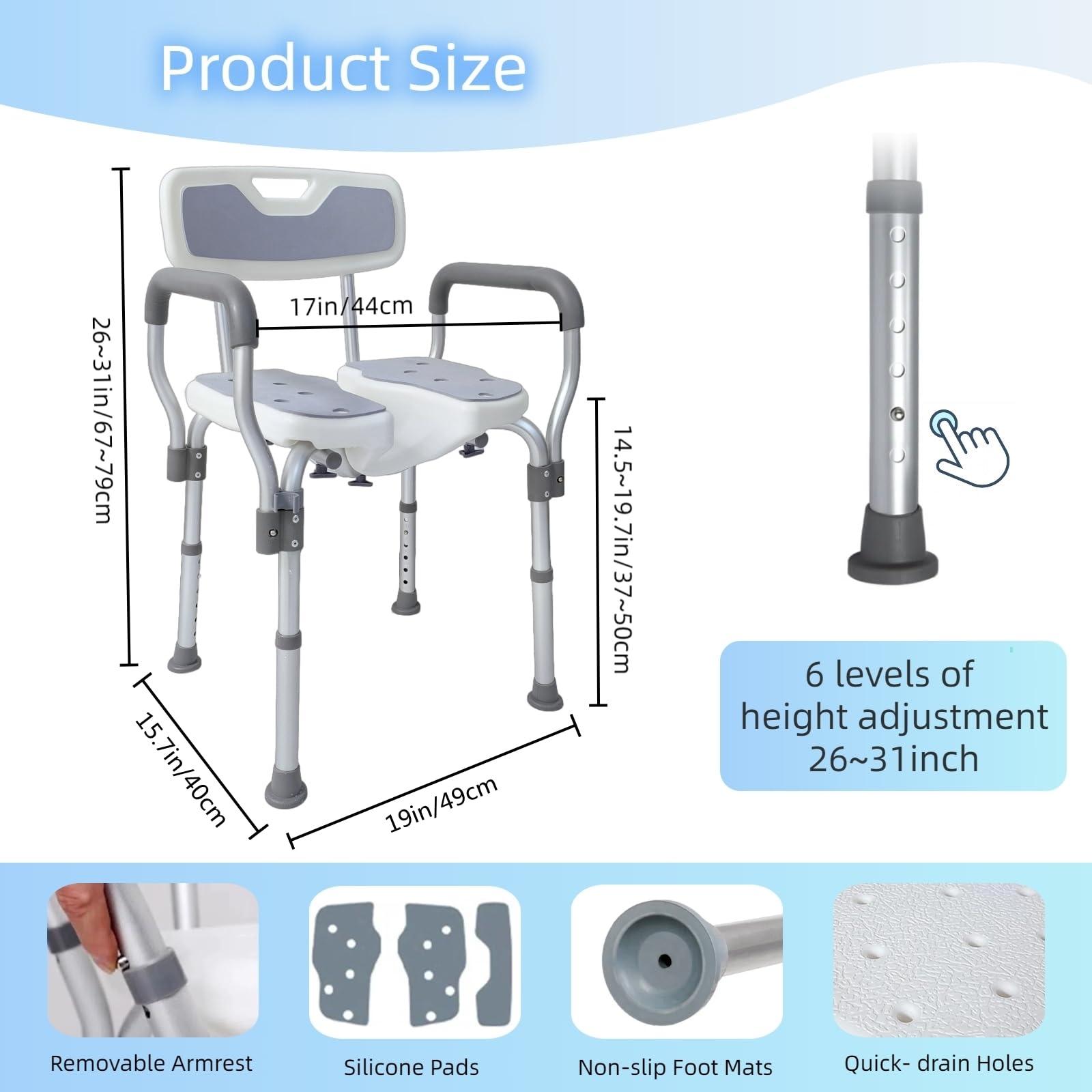 BiJun BiJun Shower Chair for Inside Shower, Upgraded U-Shape Shower Seat Heavy Duty Shower Chair with Arms and Back 400lbs Adjustable Shower Chair for Elderly and Disabled, Adults,Seniors,Pregnant,Handicap