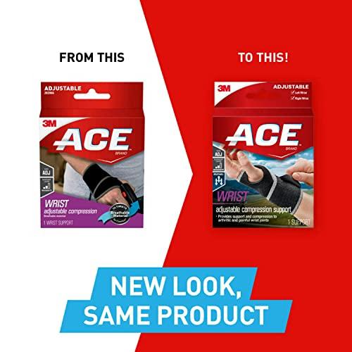ACE ACE Brand Adjustable Compression Wrist Support, Moderate Support for Weak, Sore or Injured Joints, Wrist Support Conforms to Wrist, One Size Fits Most