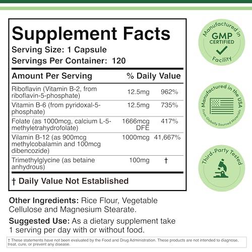 Double Wood Supplements Methylated Multivitamin (Methylated and Activated Vitamins Only - B Complex with Trimethylglycine (TMG) and Methylfolate)(Non-GMO, Gluten Free MTHFR Supplement) 120 Capsules by Double Wood