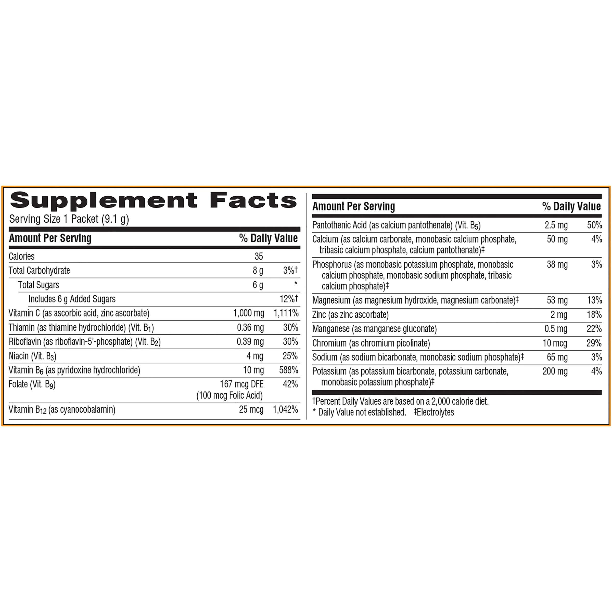 Emergen-C Emergen-C 1000mg Vitamin C Powder for Daily Immune Support Caffeine Free Vitamin C Supplements with Zinc and Manganese, B Vitamins and Electrolytes, Super Orange Flavor - 30 Count