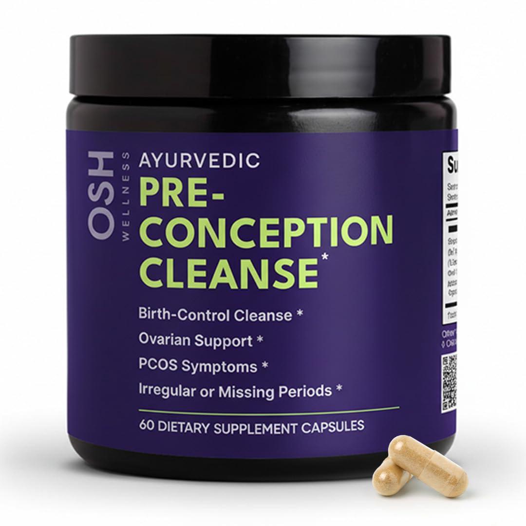 Freshly Moms Ayurvedic Preconception Cleanse | Ovarian Support | Uterus Cleanse | Birth Control Cleanse | PCOS Supplements | with Stinging Nettle, Red Clover, & more | Vegan | 120 Capsules - OSH Wellness