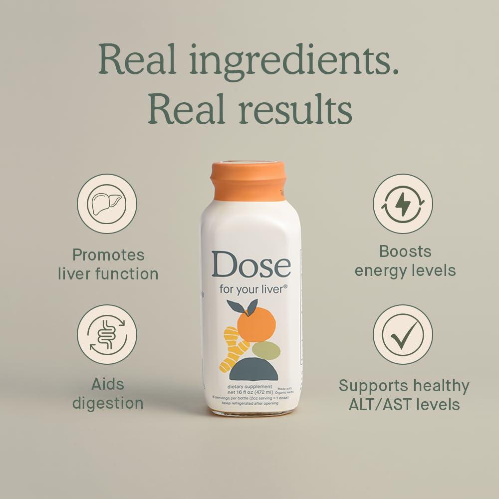DOSE DOSE for Your Liver Support Supplement Shot| Non GMO, Vegan, Gluten Free, Kosher Pareve | 16oz (9 Bottles) & 2oz Shot Glass (2 Glasses)