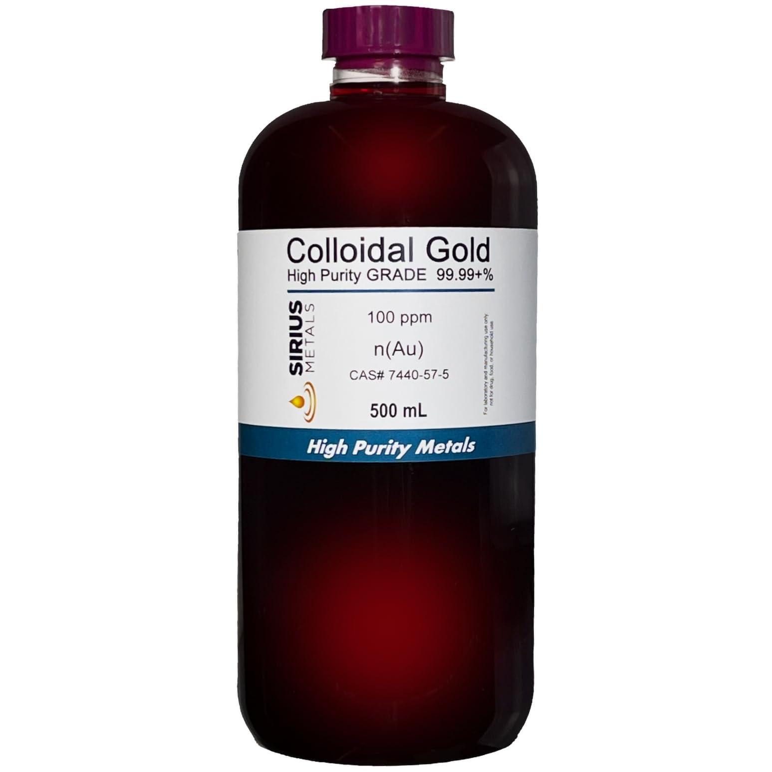 Sirius Metals True Colloidal Gold 100 ppm - 99.99+% Purity - 500 mL (16.9 Fl Oz) in Clear BPA-Free Plastic Bottle - Made in USA