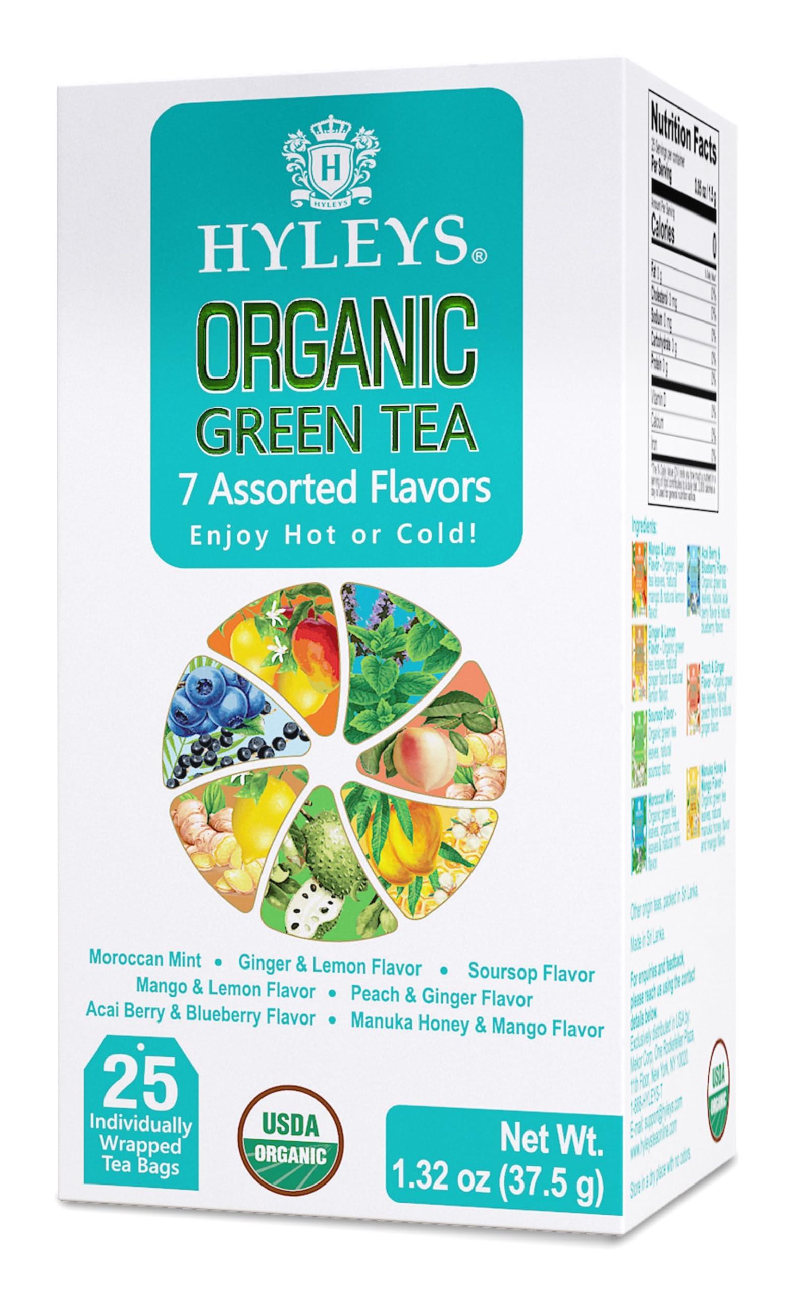 HYLEYS Tea Hyleys Organic Green Tea 7 Assorted Flavors - 25 Tea Bags (6 Pack - 150 Tea Bags Total)