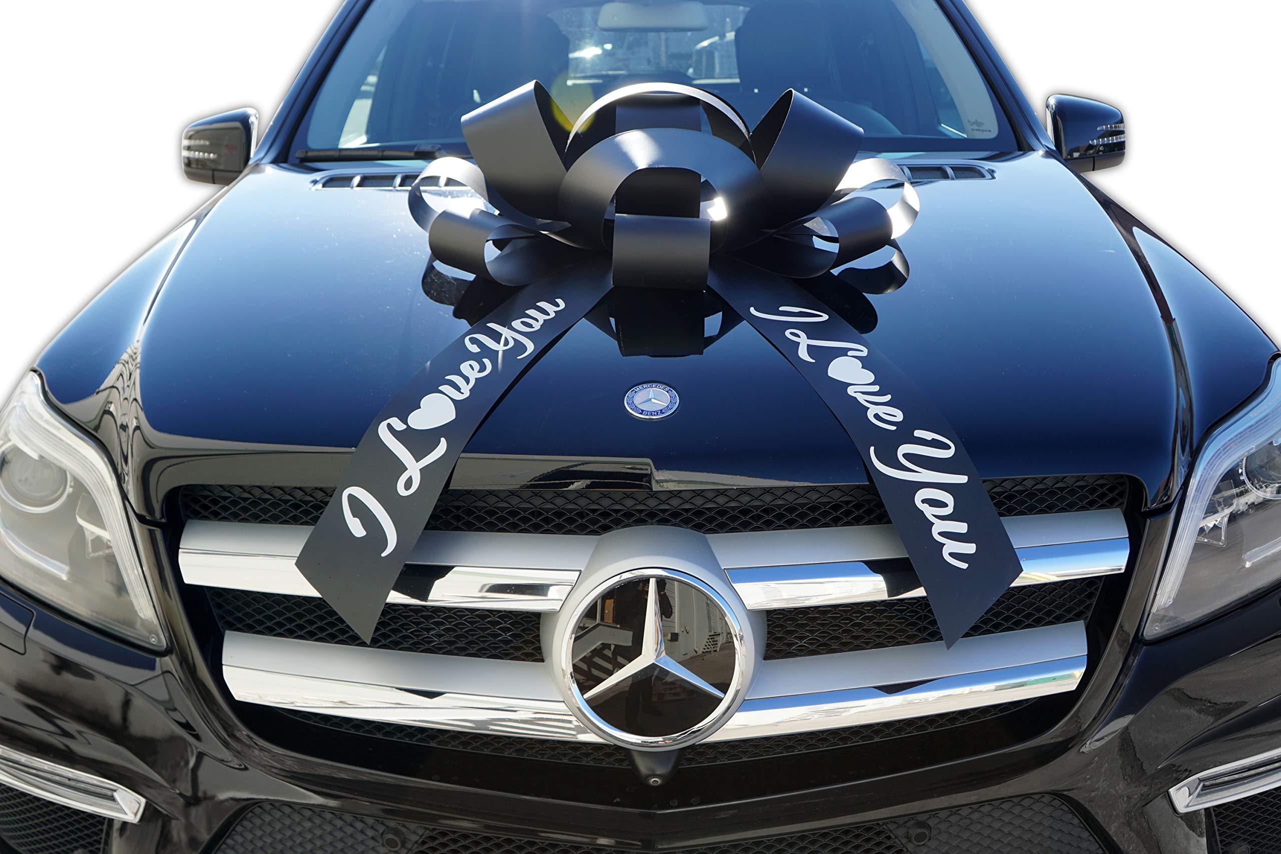 CarBowz CarBowz Big Car Bow, I Love You, Giant 30" Bow, Non Scratch Magnet, Weather Resistant Vinyl (Black)