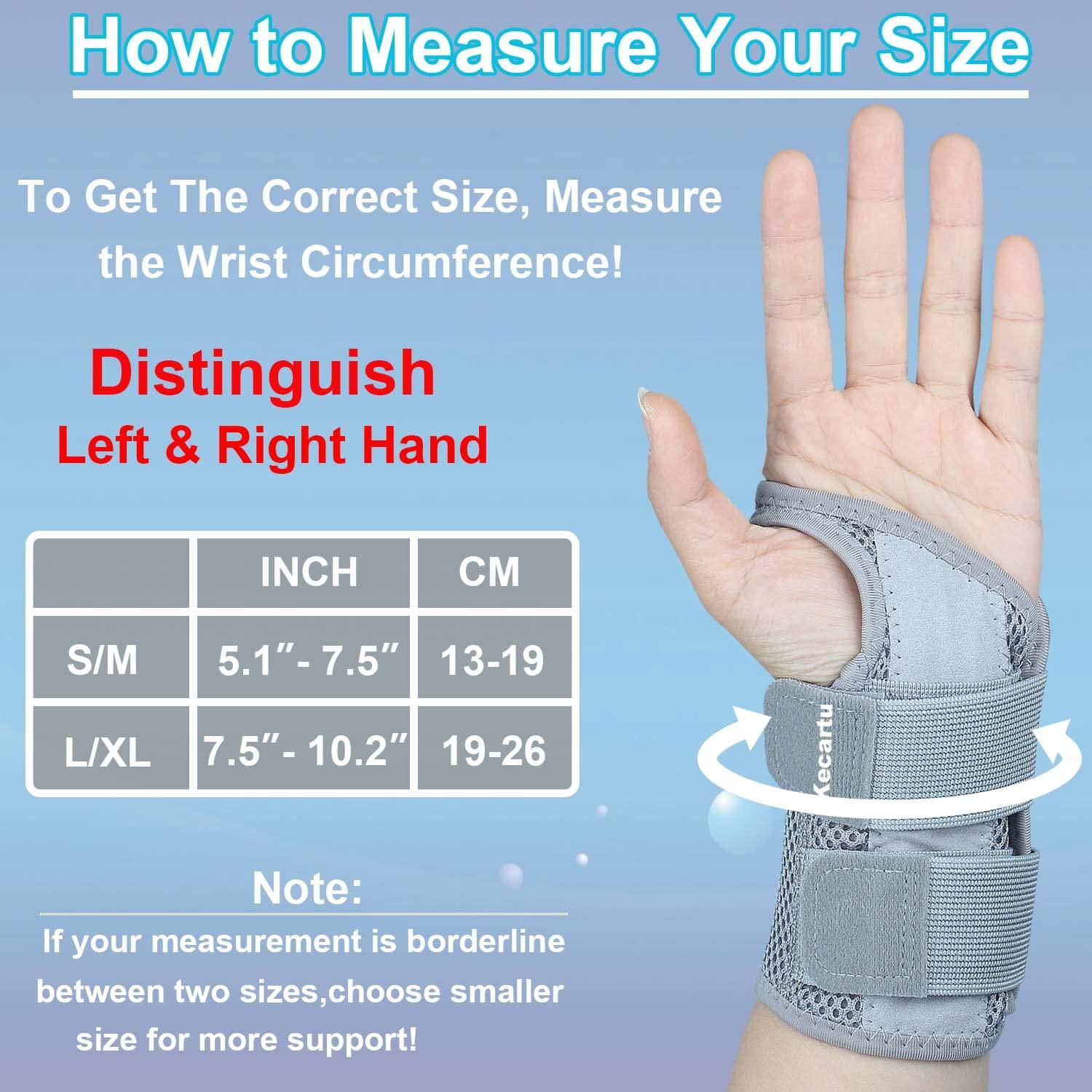 Kecartu Wrist Brace for Carpal Tunnel Pain Relief, Wrist Support Splint for Women Men,Sprain, Repetitive Strain, Adjustable Hand Brace for Sleeping Fits Right Left Hand for Arthritis (Grey, Left Hand, S/M)
