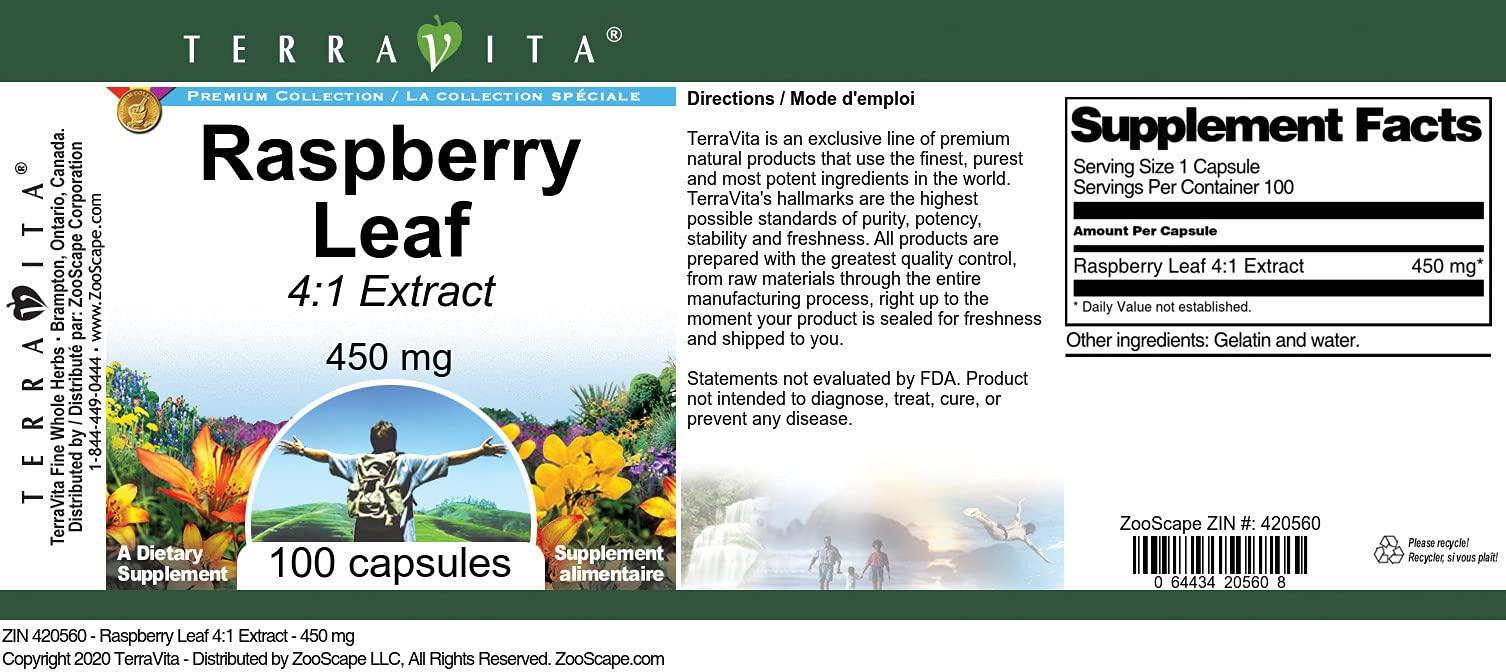 TerraVita Raspberry Leaf 4:1 Extract - 450 mg (100 Capsules, ZIN: 420560) - 2 Pack