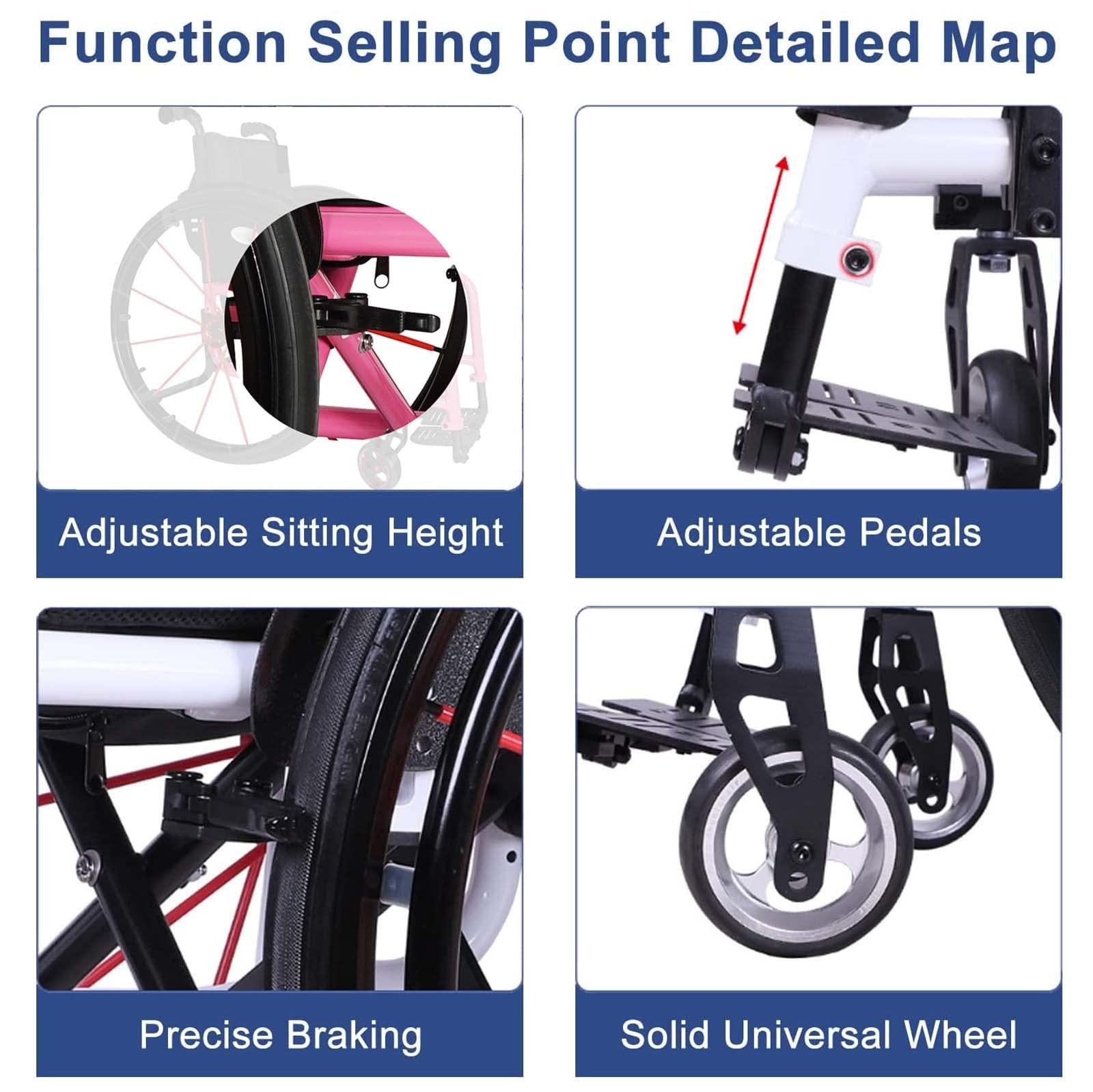 CUIOT Sports Wheelchair - Lightweight Folding Transport Wheelchairs with Adjustable Footrest And Seat Height, Aluminum Alloy Sports Leisure Racing Chair with Anti-Tipper for Disabled, 24" Rear Wheels,Gold,S
