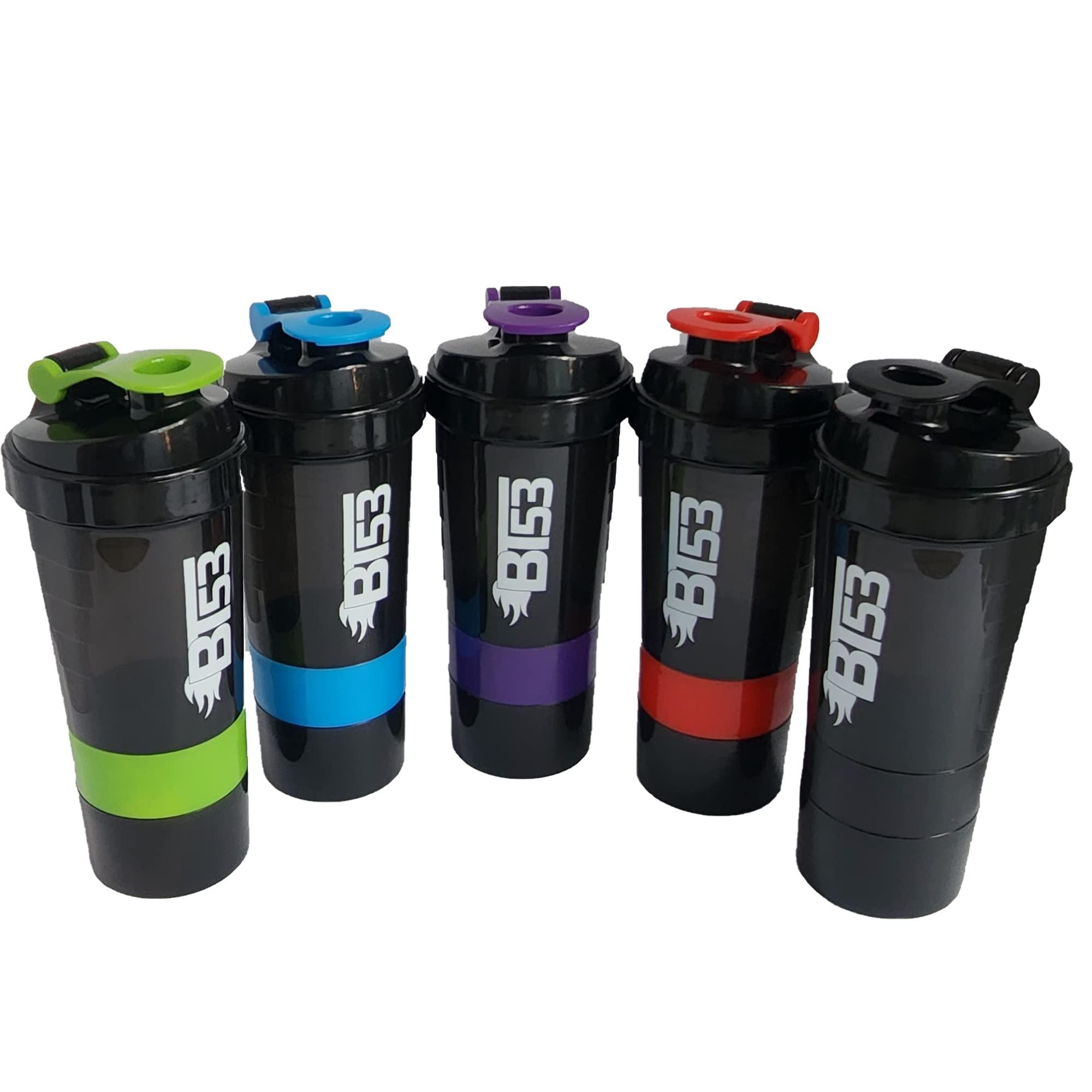 Generic BT53 Protein Blender Shaker Bottle, Protein Blender Beast, Fitness Gym Shaker Bottle with Protein Powder Storage and Pill Organizer, 500ML (Purple)