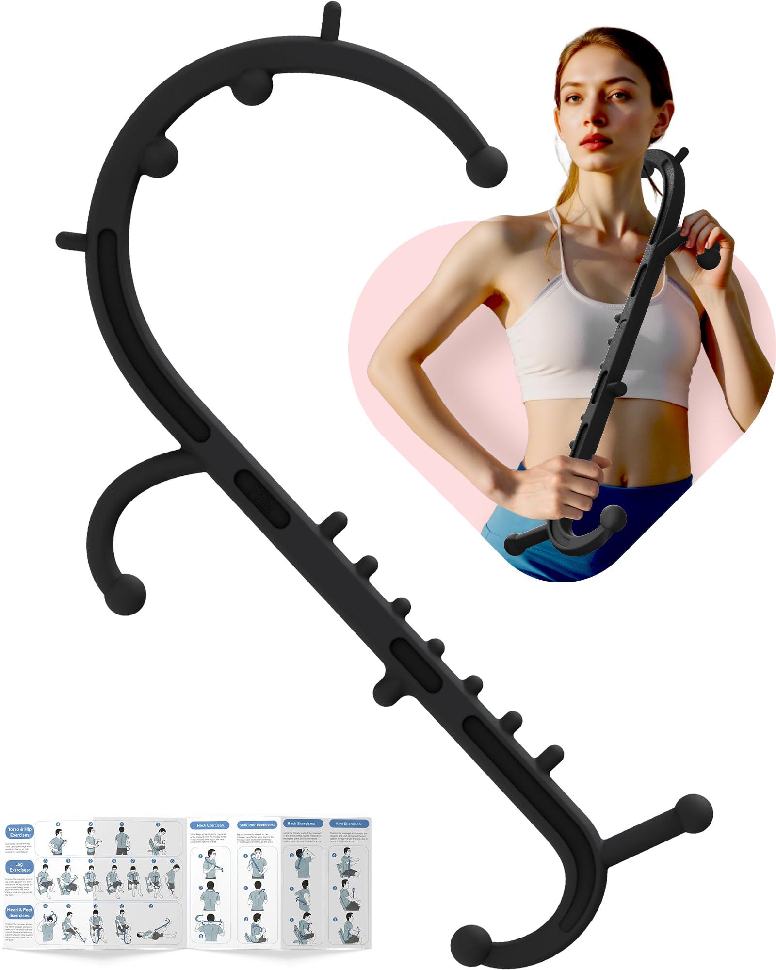 Cubetoou Cubetoou Back and Neck Massager for Pain Relief Deep Tissue, Upgraded Full Body Trigger Point Cane Massage Tools, Massage Stick Pressure Point Hook, Muscle Knot Remover Tool (Black)