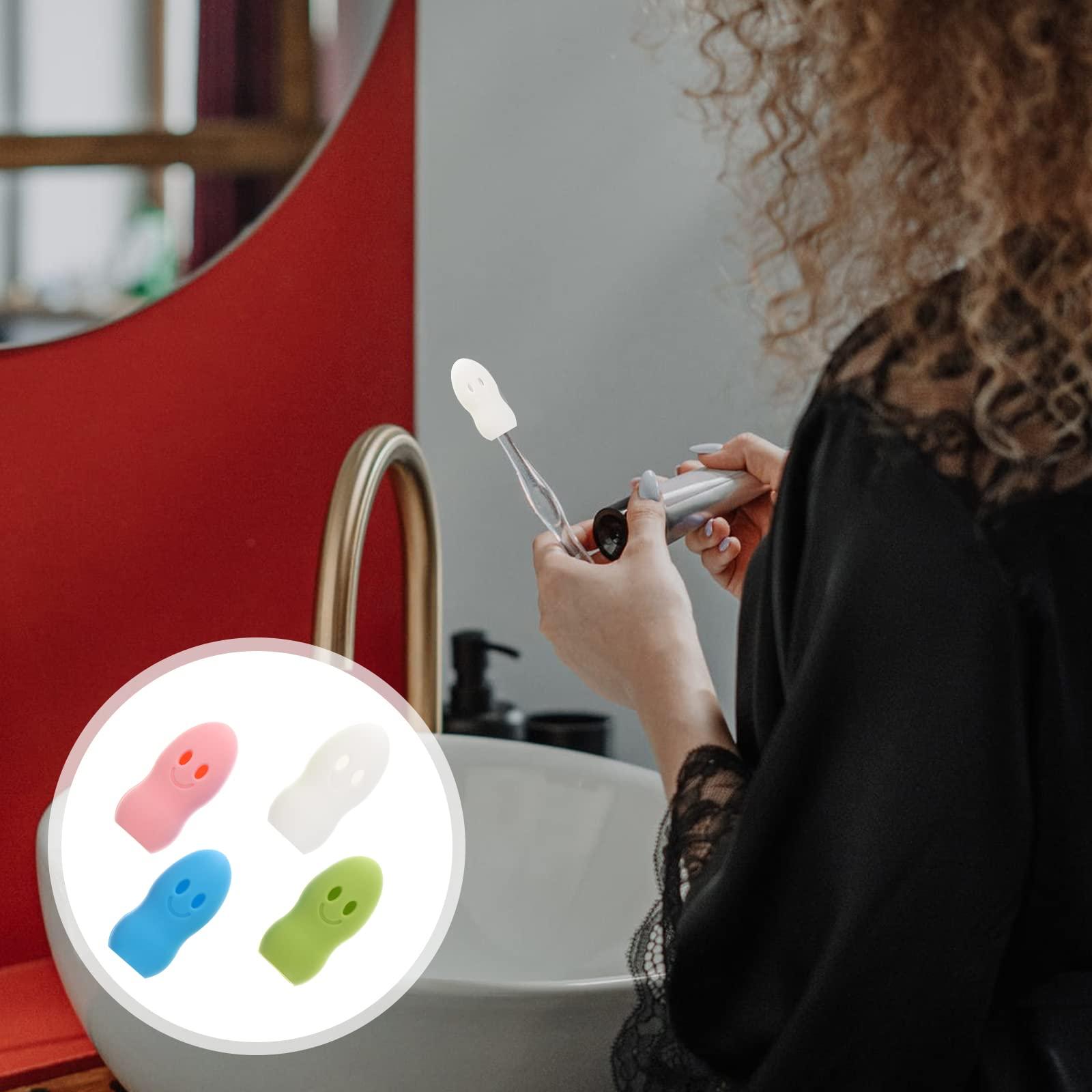 EXCEART 4pcs Kawaii Cartoon Travel Toothbrush Holder Covers Portable Silicone Toothbrush Case for Home Daily Travel Outdoor (Red Spaceship+ Cartoon Person+ Green Leaves+ Yellow Chicks) Random Style