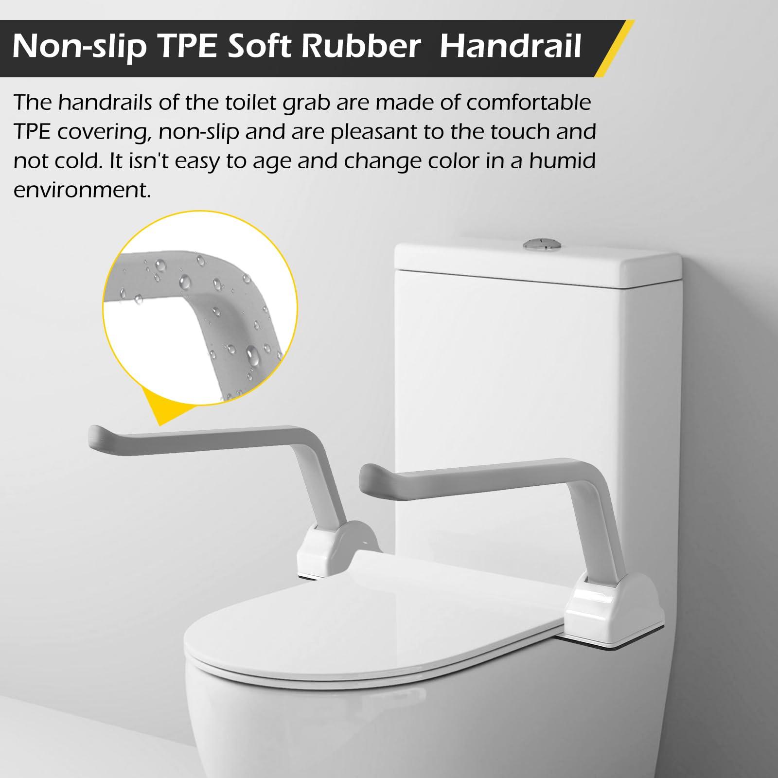 Dyna-Living Dyna-Living Toilet Safety Rails 480lbs Load-Bearing Toilet Safety Frame with Flip Up Non-Slip Aluminum Alloy Armrest Toilet Assist Devices for Seniors Toilet Support Bars for Elderly Toilet Seat Rails