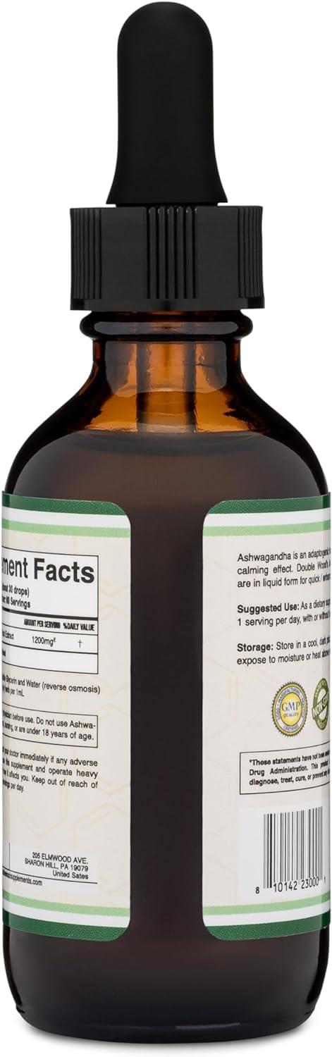 Double Wood Supplements Ashwagandha Organic Drops for Stress Relief (1,200mg, 60 Servings) Ashwagandha Tincture for Adrenal Support and Cortisol Manager (Vegan Safe, Gluten Free, Non-GMO) by Double Wood