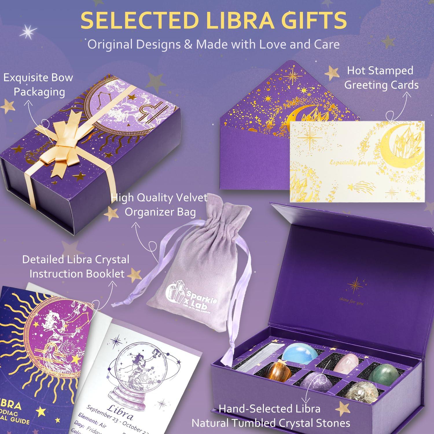 Sparkle x Lab Sparkle x Lab Libra Crystals Gift Set Zodiac Signs Healing Crystals Set Birthstones Libra Astrology Crystals Healing Stones Gifts Gifts for Her Birthday Gifts for Women Men