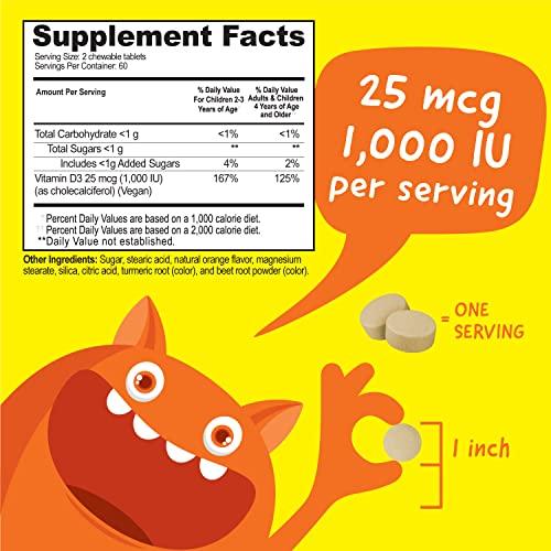 VitaWorks VitaWorks Kids Vitamin D 1000 IU Chewable Tablets - Tasty Natural Orange Flavor - Vegan, GMO-Free, Gluten Free, Nut Free Vitamins - Dietary Supplement for Immune Support - for Children - 120 Chewables