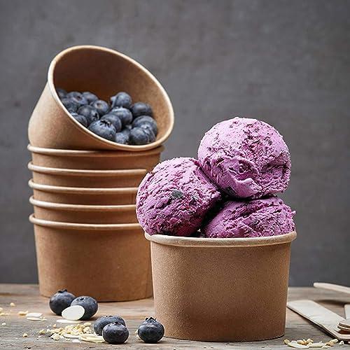 Lyellfe Lyellfe 100 Pack Disposable Paper Bowls with Lids, 8 Oz Heavy Duty Kraft Paper Bowl, To Go Soup Container Dessert Cups for Ice Cream, Yogurt, Cold and Hot