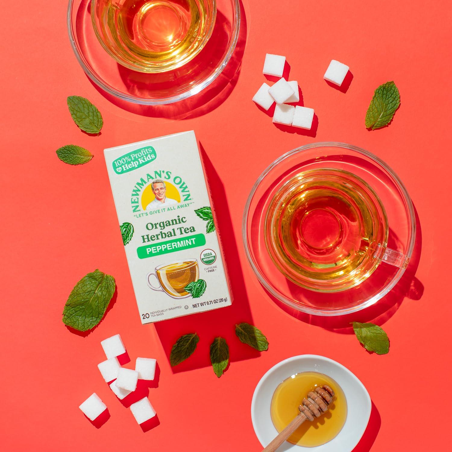 Newman's Own Newman\'s Own Organic Peppermint Tea Caffeine Free Refreshing Mint Herbal That May Aid Digestion with 20 Individually Wrapped Bags Per Box (Pack of 2) USDA Certified 40 Count