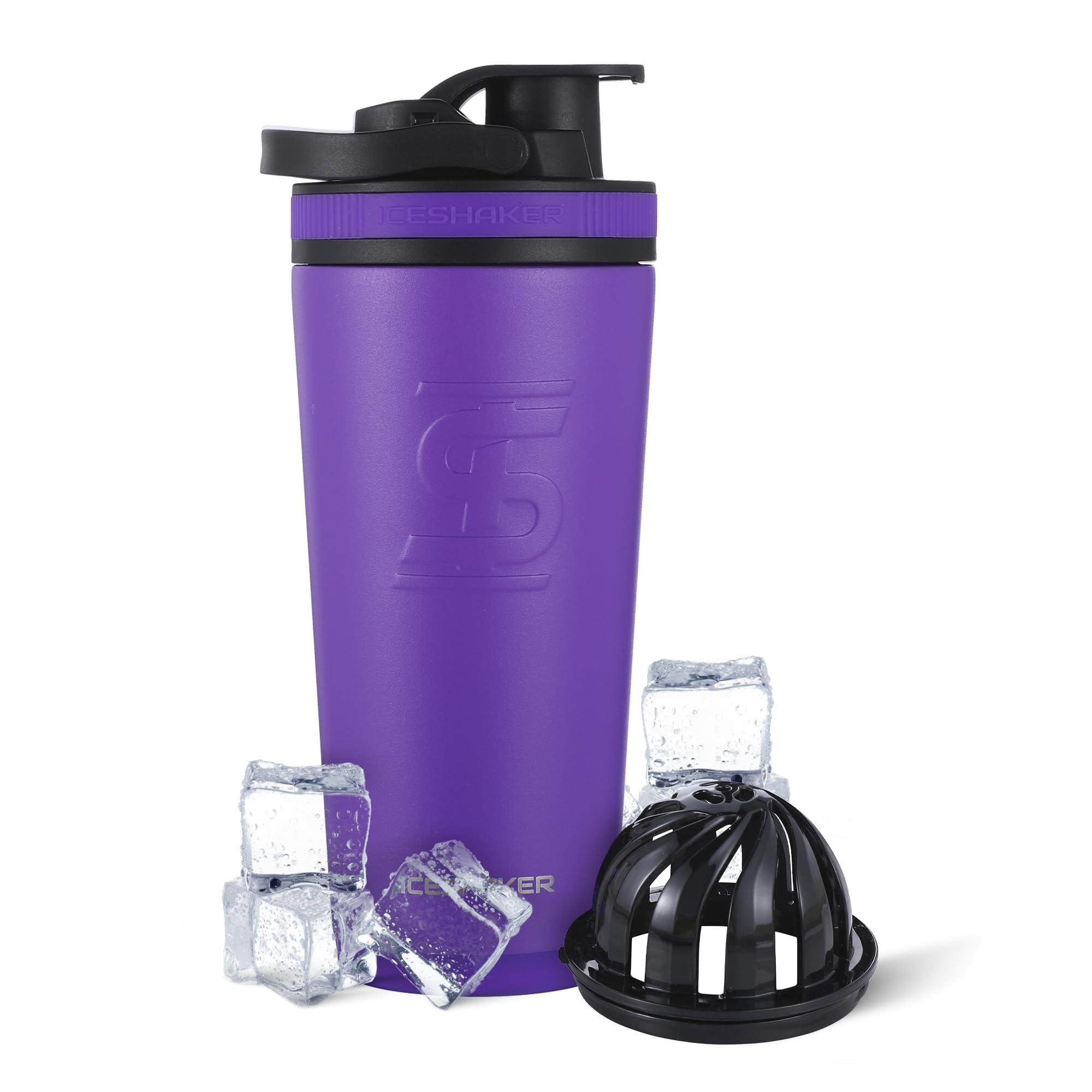 Ice Shaker Ice Shaker Insulated Stainless Steel Shaker Bottle | 26oz, Purple | Cold for 30+ Hours | Insulated Cup with Twist-on Agitator | Odor-Free Bottle for Protein Shakes, Water, Smoothies, Cocktails