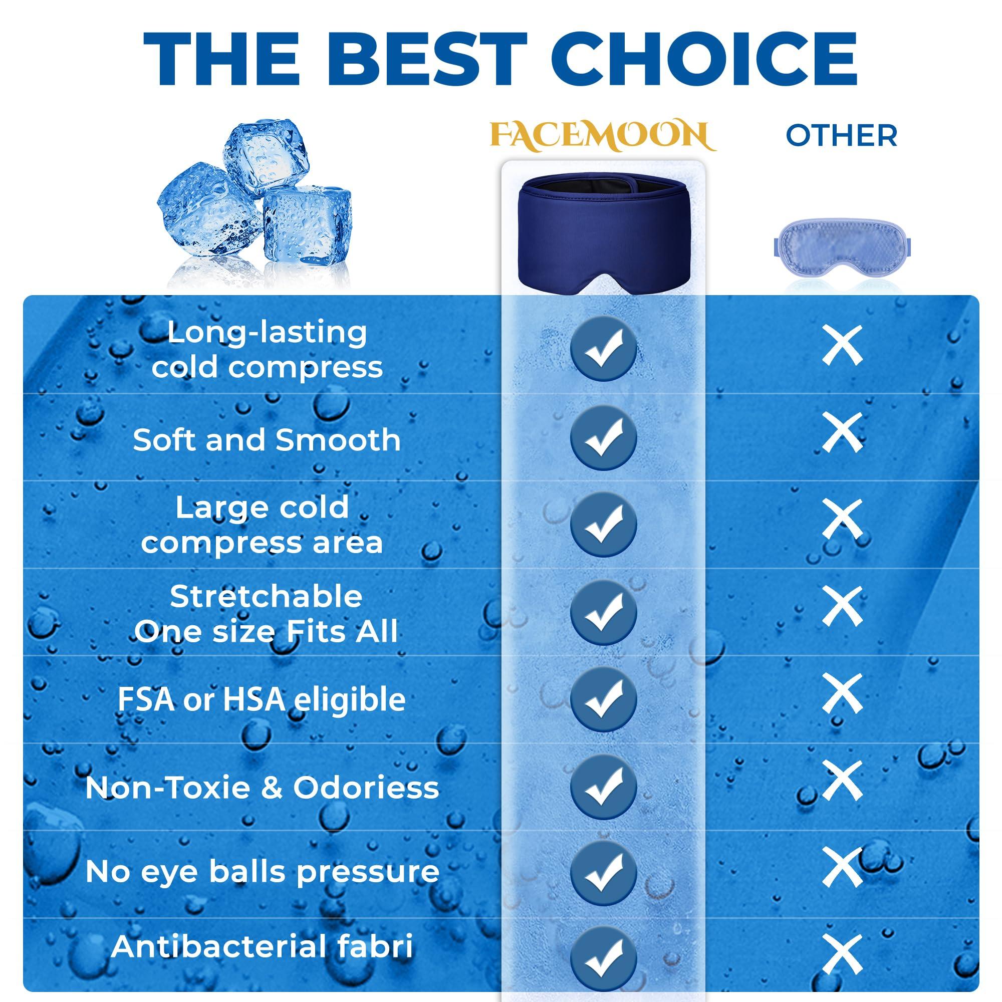 FACEMOON Migraine Relief Cooling Eye Mask- Cold Compress, Ice Cold Sleep Mask for Puffy Eyes, Dark Circles, Migraine & Headache Relief, Soft Thick Gel for Long Lasting Comfort FSA HSA Eligible-Blue