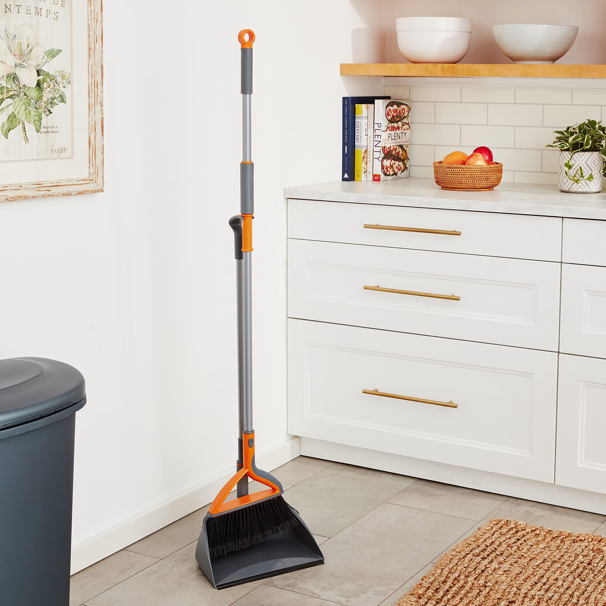 Casabella Casabella Quick 'n Easy Upright Broom and Dustpan Set, Gray/Orange