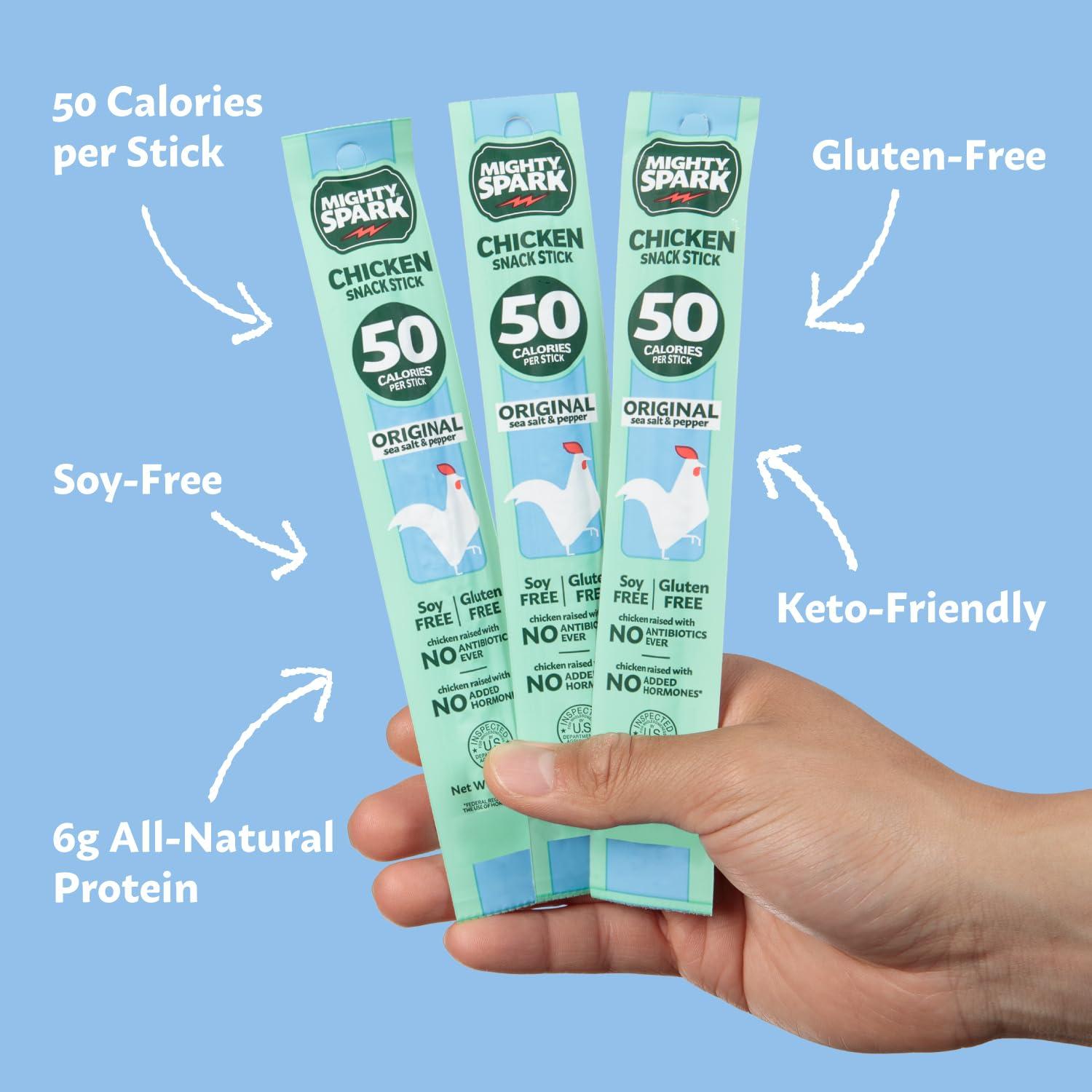 Mighty Spark Mighty Spark Chicken Snack Sticks Variety Pack - Original + Teriyaki - 6g of Protein, Gluten Free, Soy Free Jerky Sticks - High Protein Keto Snacks, Weight Watchers Approved Snacks - 24 ct