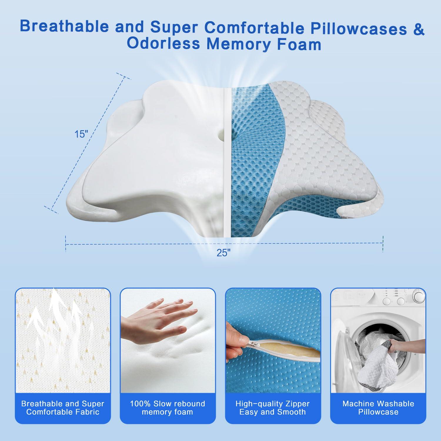 QIUBABYO Pain Relief Cervical Pillow for Neck Support,Adjustable Ergonomic Pillow Cozy Sleeping,Odorless Orthopedic Memory Foam Pillows,Contour Bed Pillow for Side Back Stomach Sleeper