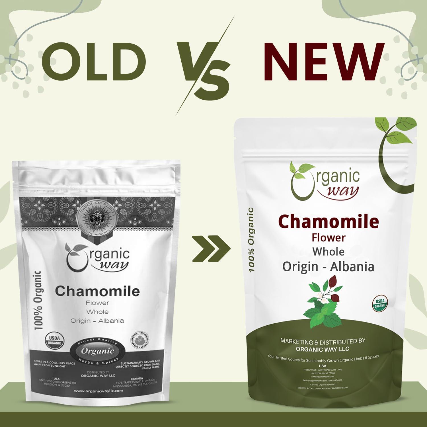 Organic Way Organic Way Chamomile Flower Whole (Matricaria chamomilla) - Herbal Tea | European Wild-Harvest | Kosher & USDA Certified | Vegan, Non-GMO & Gluten Free | 100% Raw from Albania (1/4LBS / 4Oz.)