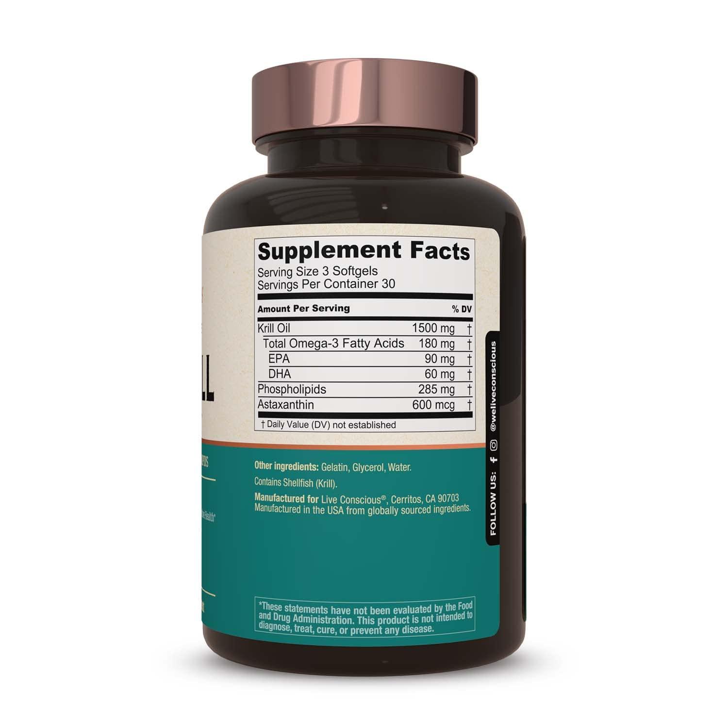 Live Conscious Live Conscious KrillWell, Joint, and Cognitive Support | Certified Sustainable Krill Oil 2X More Effective Than Fish Oil - (Pack of 2)