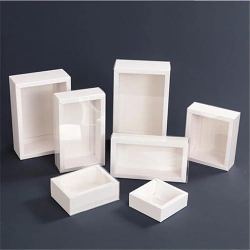 Awcmtpsyol 10Packs Rectangle Kraft Paper Box with PVC Window For Wedding ,Birthday Party,Jewelry, Candy Cookies Clear Boxes Decorative Gift Packaging (white box +clear pvc,Inner Size:15*8*4cm Outer