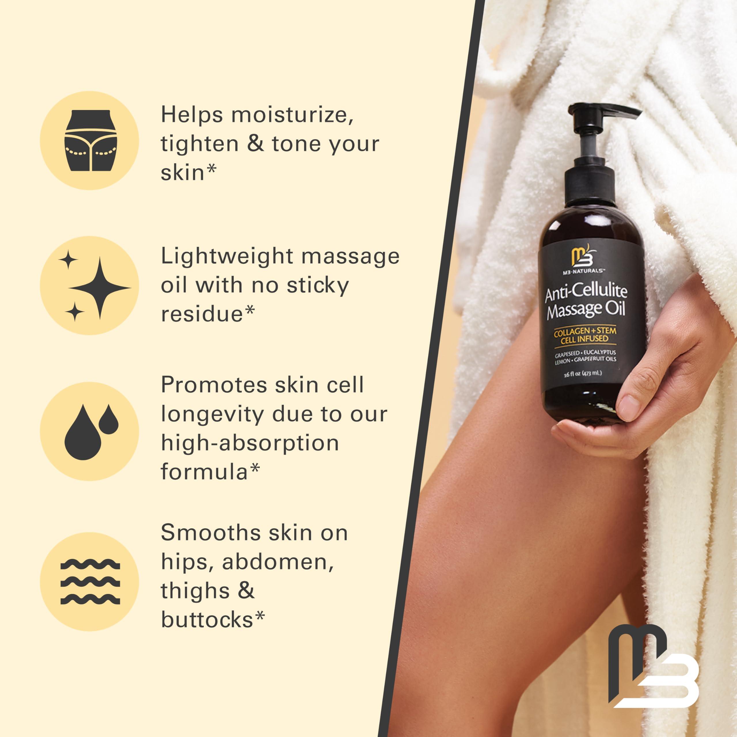 M3 Naturals Anti-Cellulite Massage Oil, 2 Pack, Collagen and Stem Cell Skin Tightening Therapy for Women, 8 Fl Oz Each by M3 Naturals