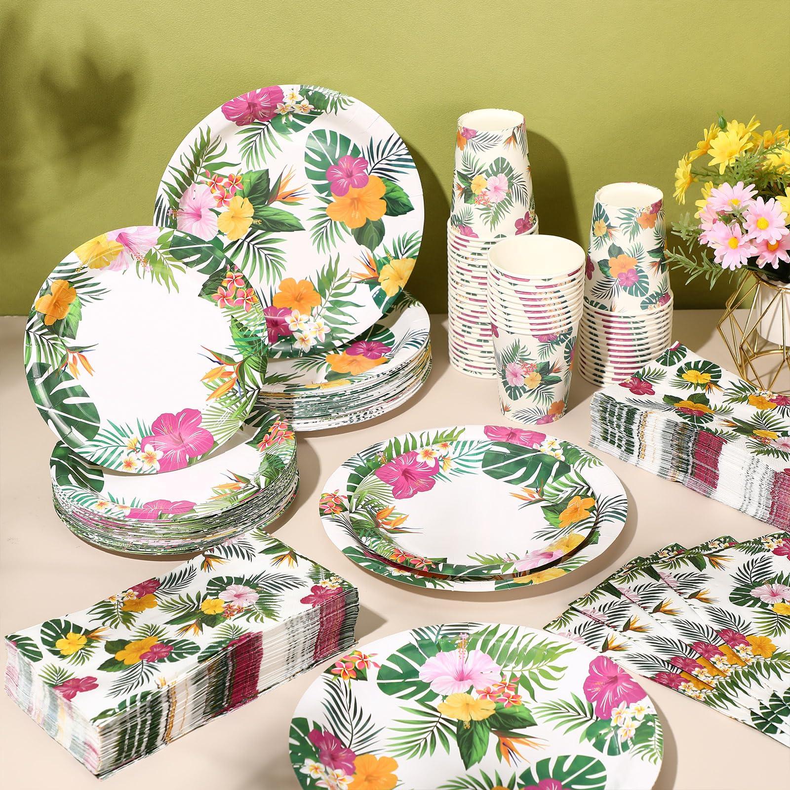 Pickmesh Pickmesh 250 Pcs Hawaiian Party Plates and Napkins Tropical Luau Party Supplies Disposable Plates Napkins Cups Serve 50 Guests Hawaiian Luau Party Decorations for Summer Hawaiian Luau Birthday Party