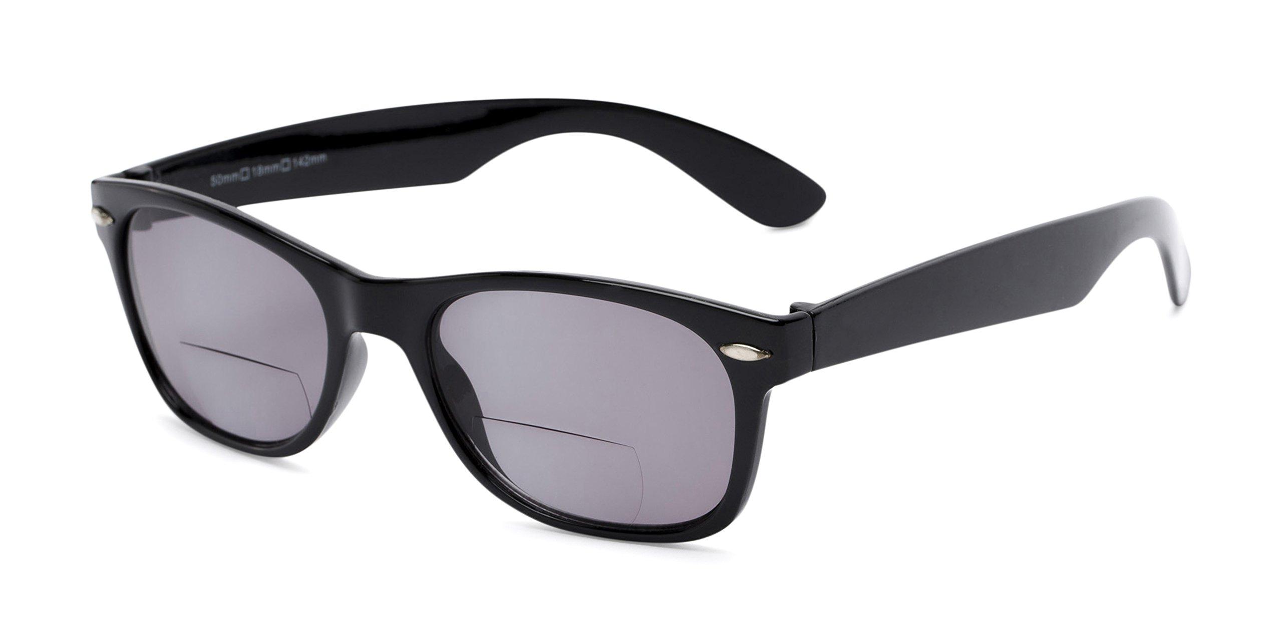 Readers Readers.com Reading Sunglasses: The Joliet Bifocal Reading Sunglasses Plastic Retro Square Style for Men and Women - Black with Smoke, 1.50