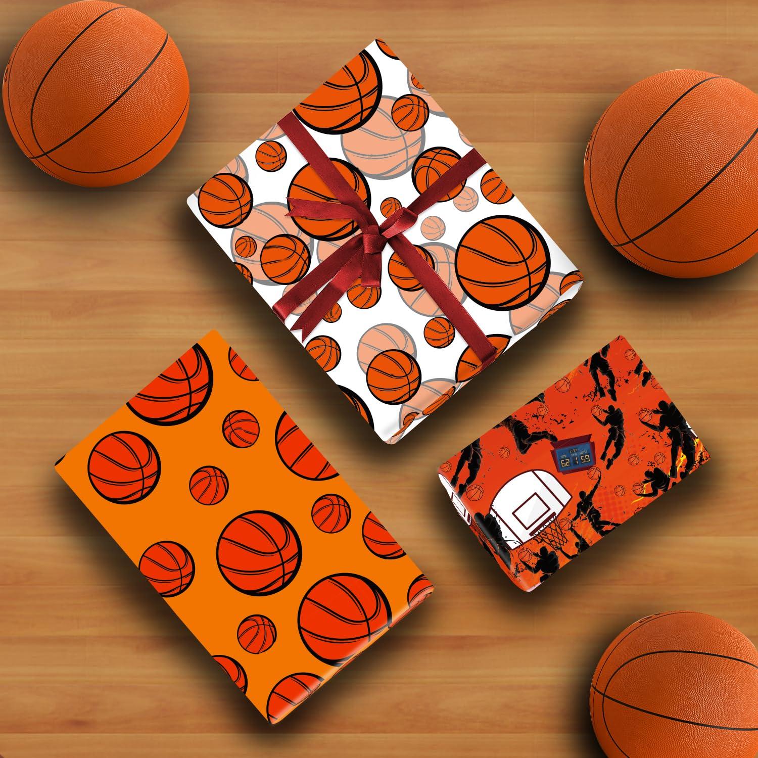 Mpanwen Mpanwen Basketball Wrapping Paper for Boys Kids, 8 Sheets Large Basketball Theme Gift Wrap for Christmas Birthday Holiday - 27 x 39.5 Inches Per Sheet