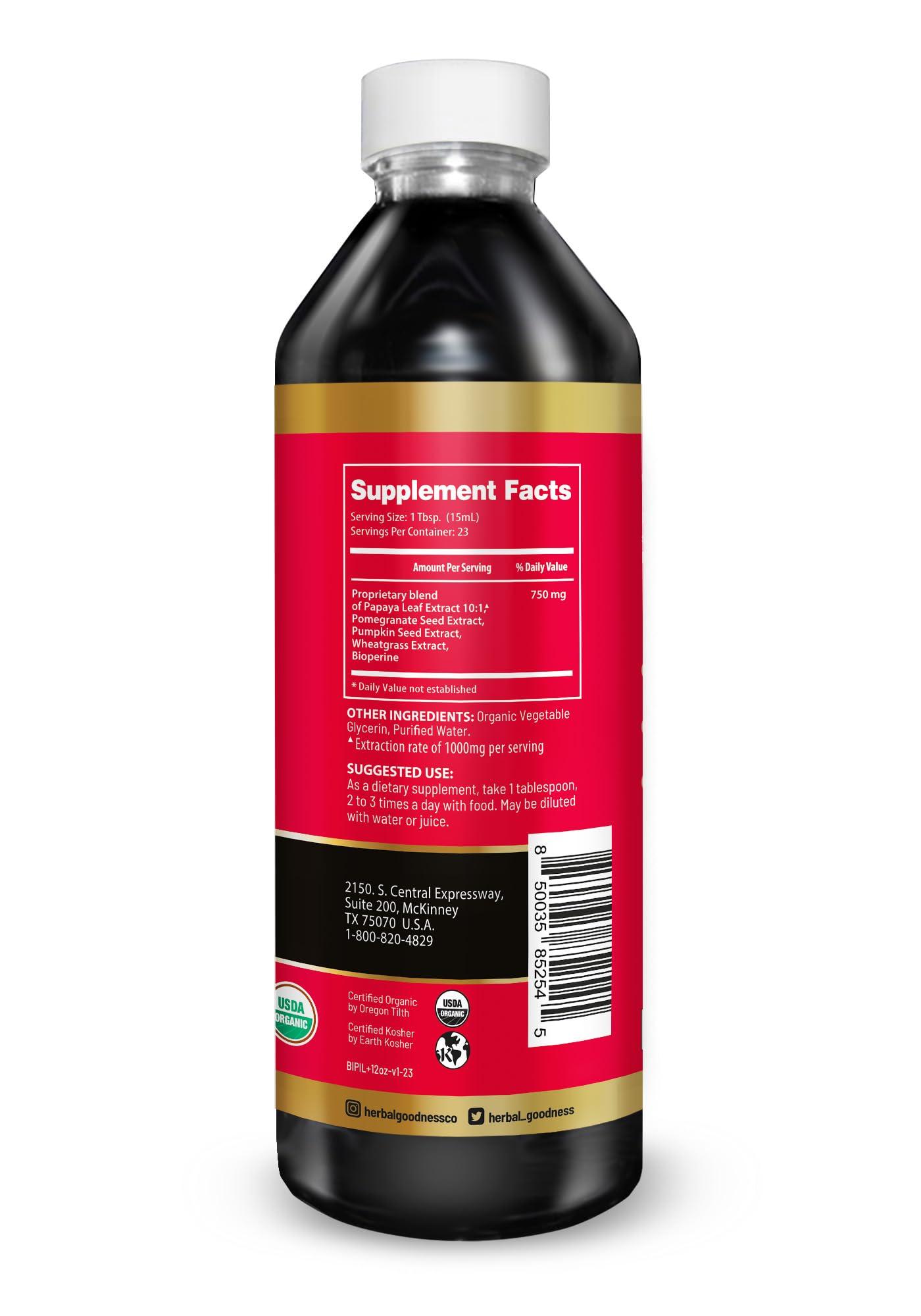 Herbal Goodness Herbal Goodness Papaya Leaf Blood Platelet Liquid Supplement 12oz - 20x Strength - Iron, Blood Platelet, Bone Marrow, Immune Support - Blood Cleanse Formula - Made in USA