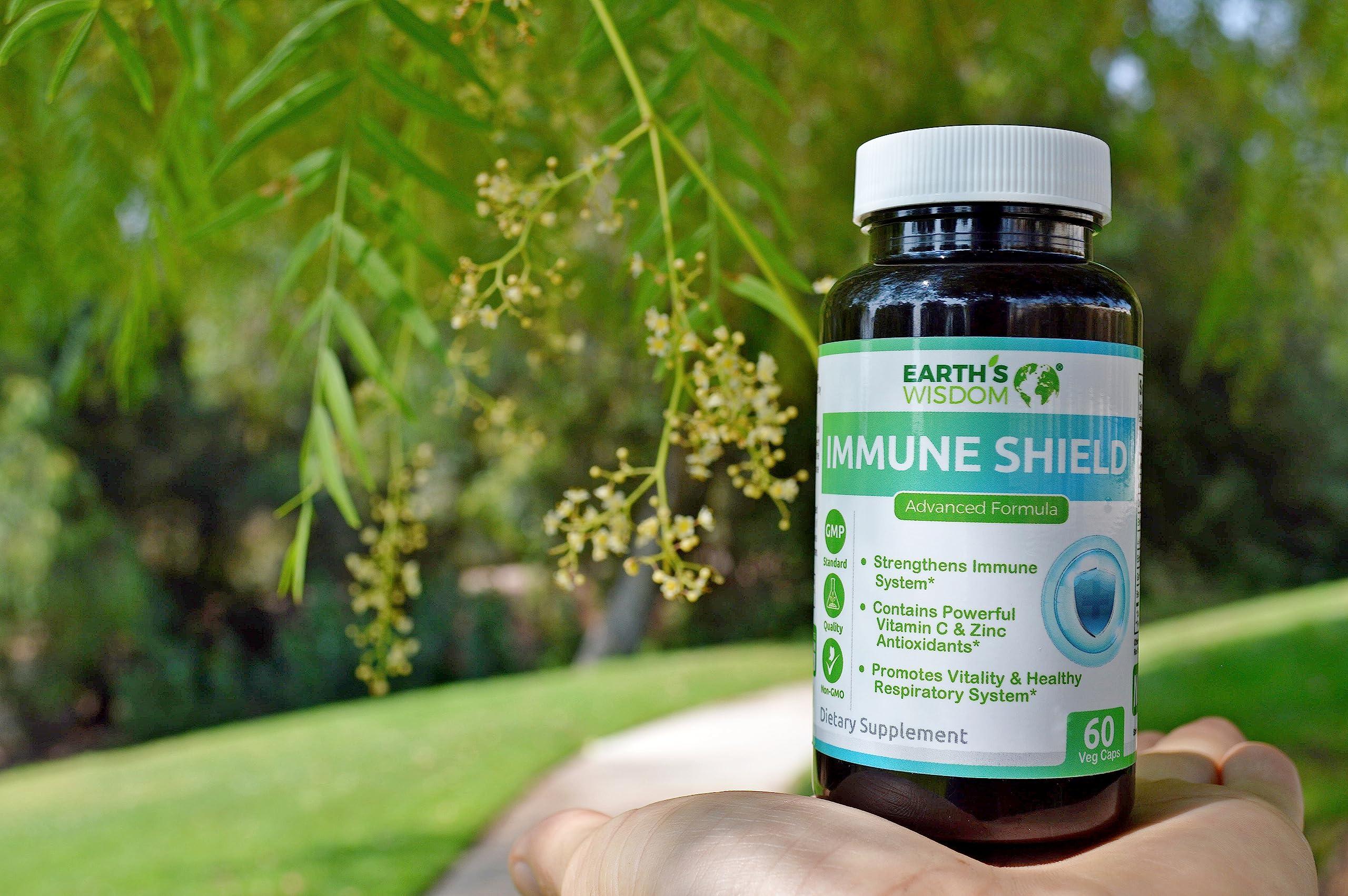 Earth's Wisdom Vitamin D3 5000 IU Vitamin C 1000mg Zinc 50mg - Immune Support Supplement Adults with Elderberry Echinacea Garlic Lysine Turmeric Ginger Propolis Pepper Gluten Free 60 Non-GMO Capsules