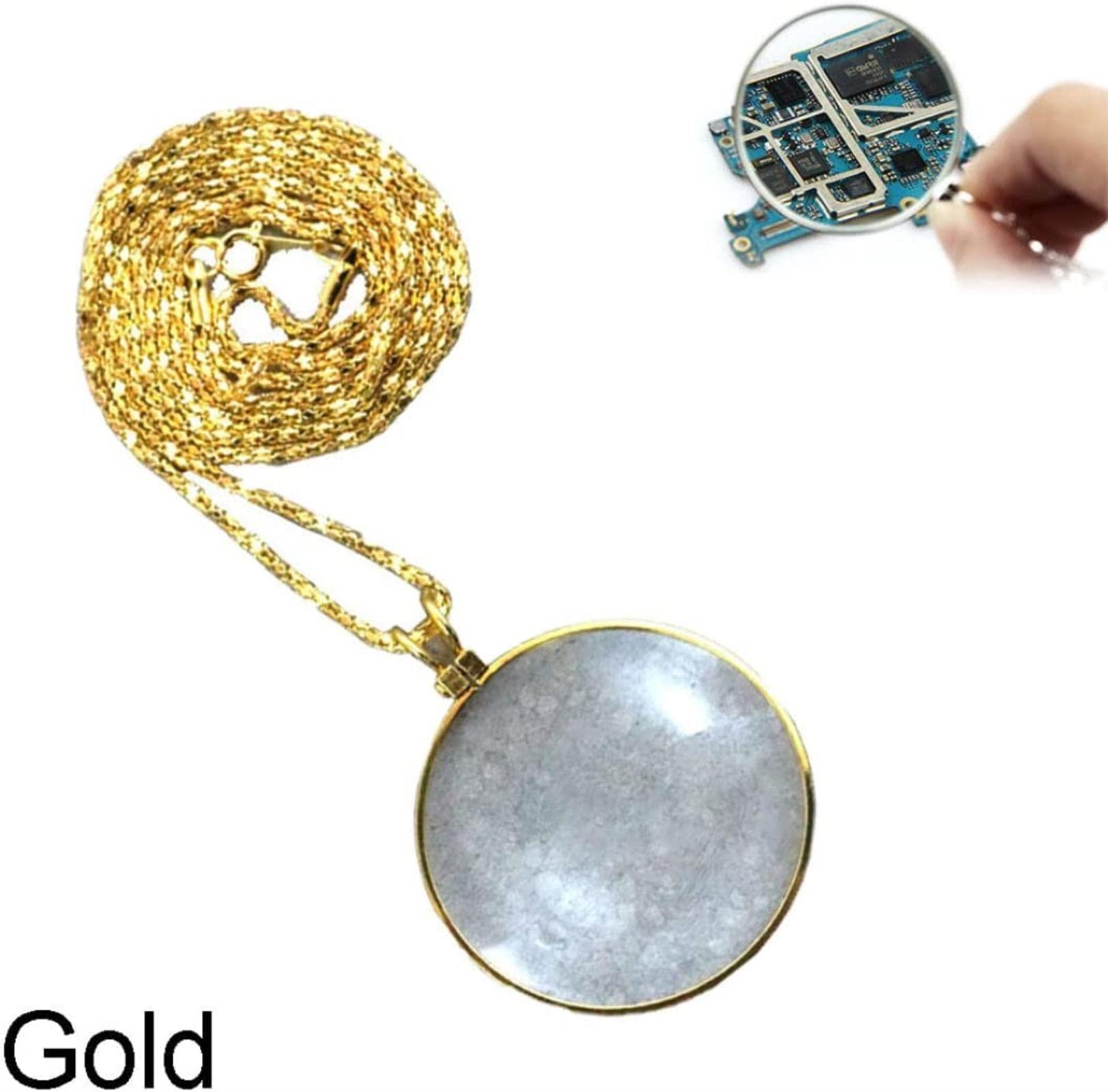 JDXQBLD JDXQBLD Magnifying Glass Necklace Pendant 5X Necklace Magnifier Chain Monocle Reading NewspaperMagazine Map for s Silver,A-Golden