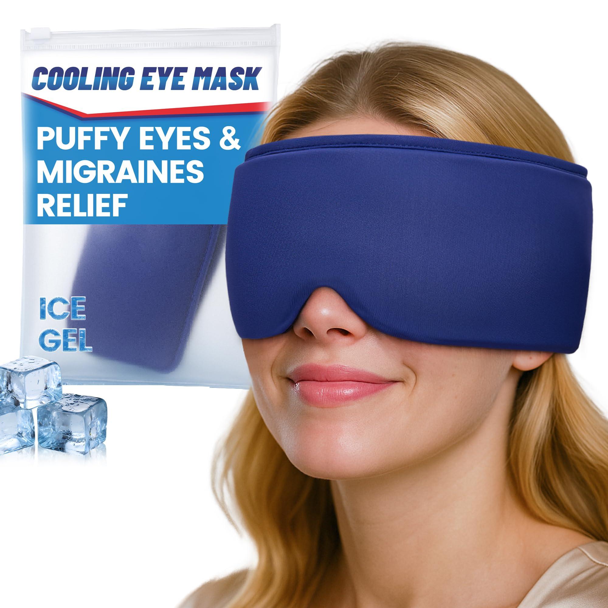 FACEMOON Migraine Relief Cooling Eye Mask- Cold Compress, Ice Cold Sleep Mask for Puffy Eyes, Dark Circles, Migraine & Headache Relief, Soft Thick Gel for Long Lasting Comfort FSA HSA Eligible-Blue
