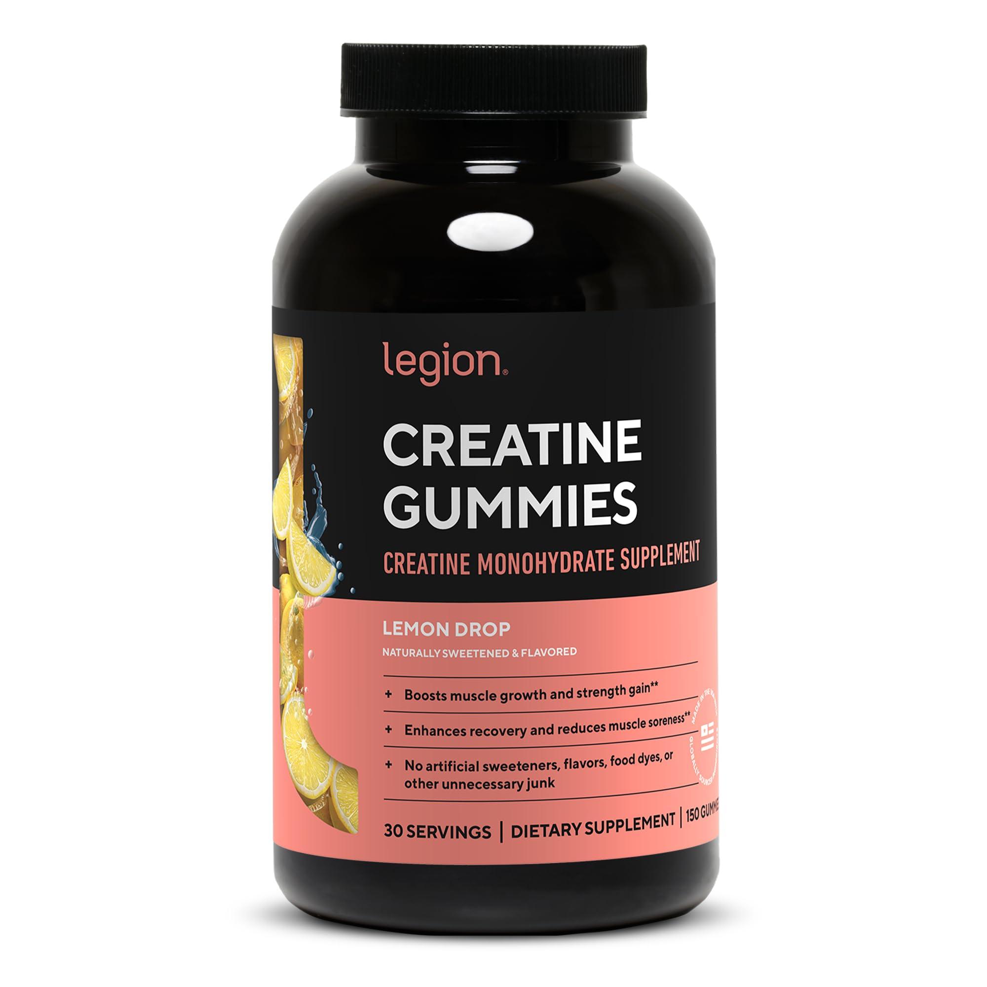 LEGION LEGION Creatine Monohydrate Gummies - Clean Creatine Gummies for Muscle Gain, Improving Endurance & Post Workout Recovery - Creatine Supplement for Maximum Absorption (150 Lemon Drop Gummies)