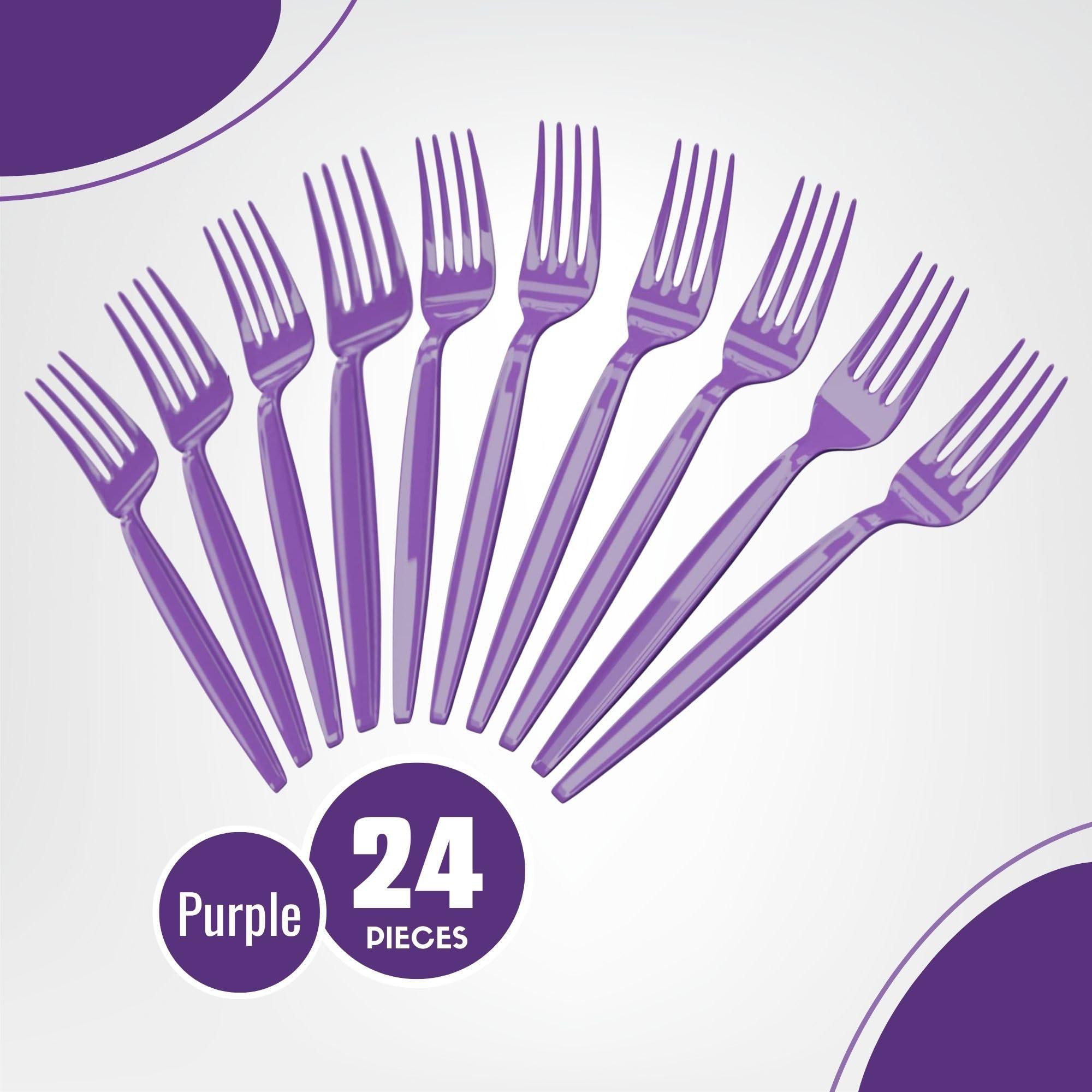 Blue Orchards Purple Plastic Forks (24 Pack) - Purple Forks for Parties, Lightweight Plasticware, Colored Plastic Forks, Plastic Utensils, Disposable Cutlery for Occasions, Party Plastic Forks, Blue Orchards