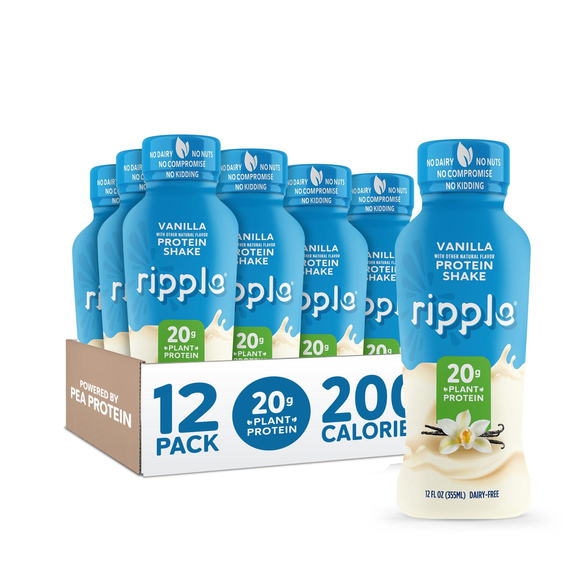 Ripple Ripple Vegan Protein Shake, Chocolate 12 Fl Oz (12 Pack) & Ripple Vegan Protein Shake, Vanilla (12 Pack) | 24 Pack