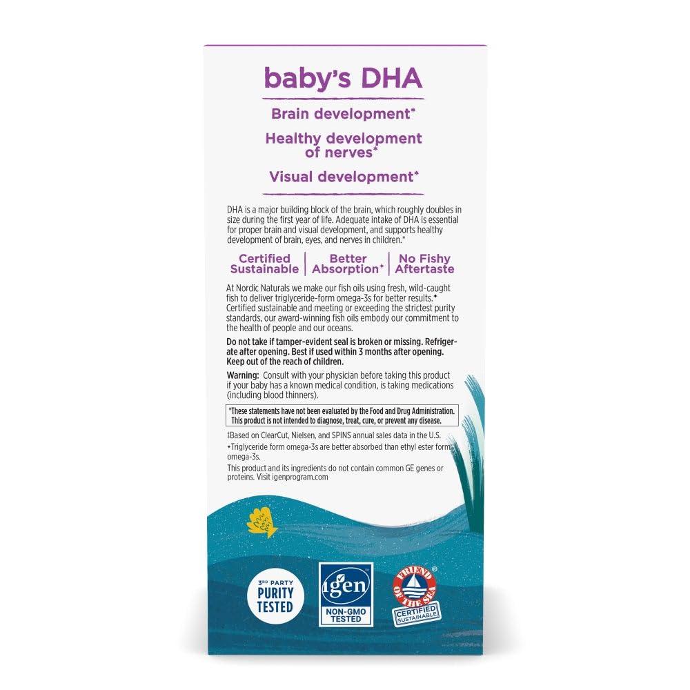 Nordic Naturals Nordic Naturals Babys DHA, Unflavored - 4 oz - 1050 mg Omega-3 + 300 IU Vitamin D3 - Supports Brain, Vision & Nervous System Development in Babies - Non-GMO - Servings May Vary
