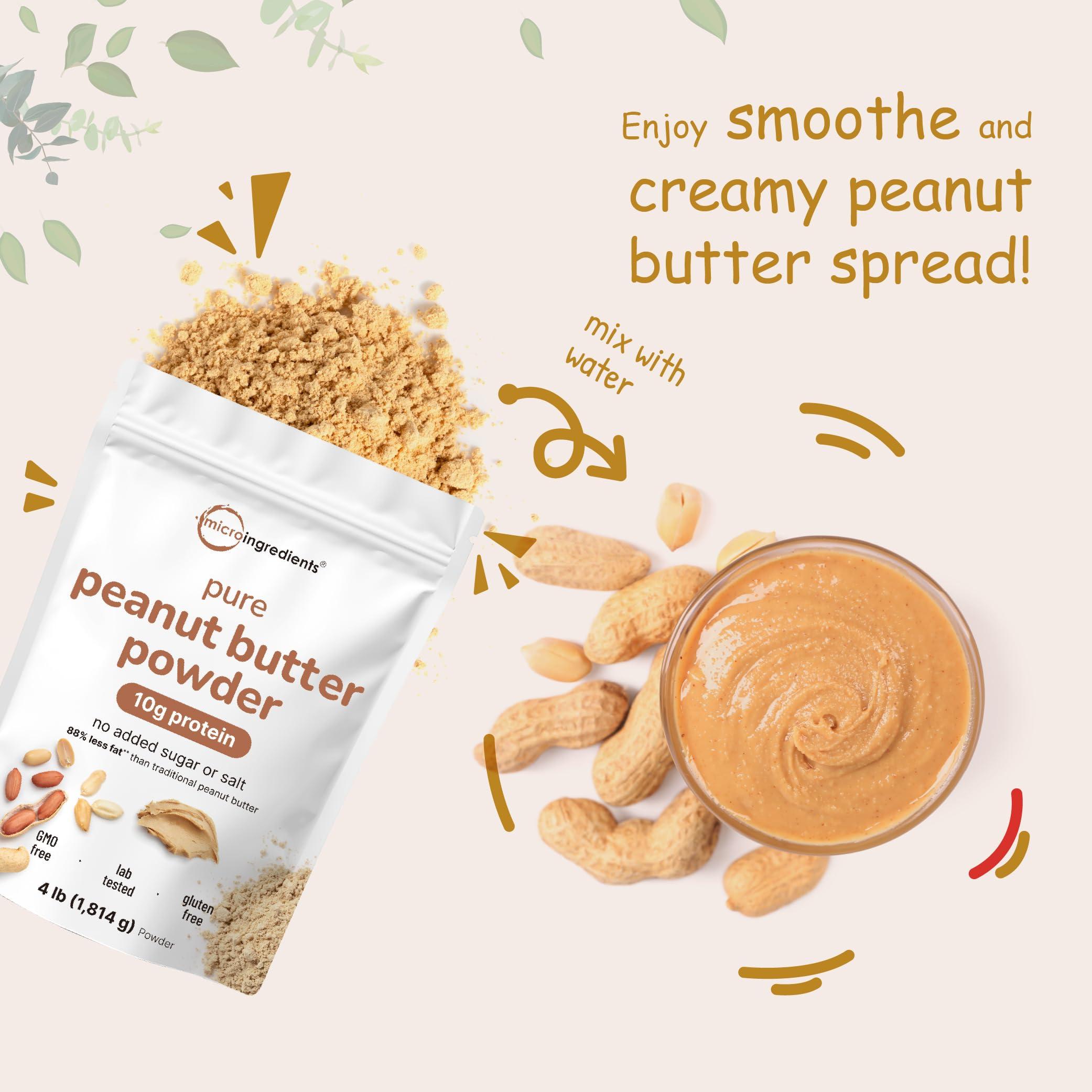 Micro Ingredients Micro Ingredients Peanut Butter Powder, 4lbs (106 Servings) | 10g Protein & 88% Less Fat | No Added Sugar or Salt from Natural Fresh Roasted Peanuts | Non-GMO