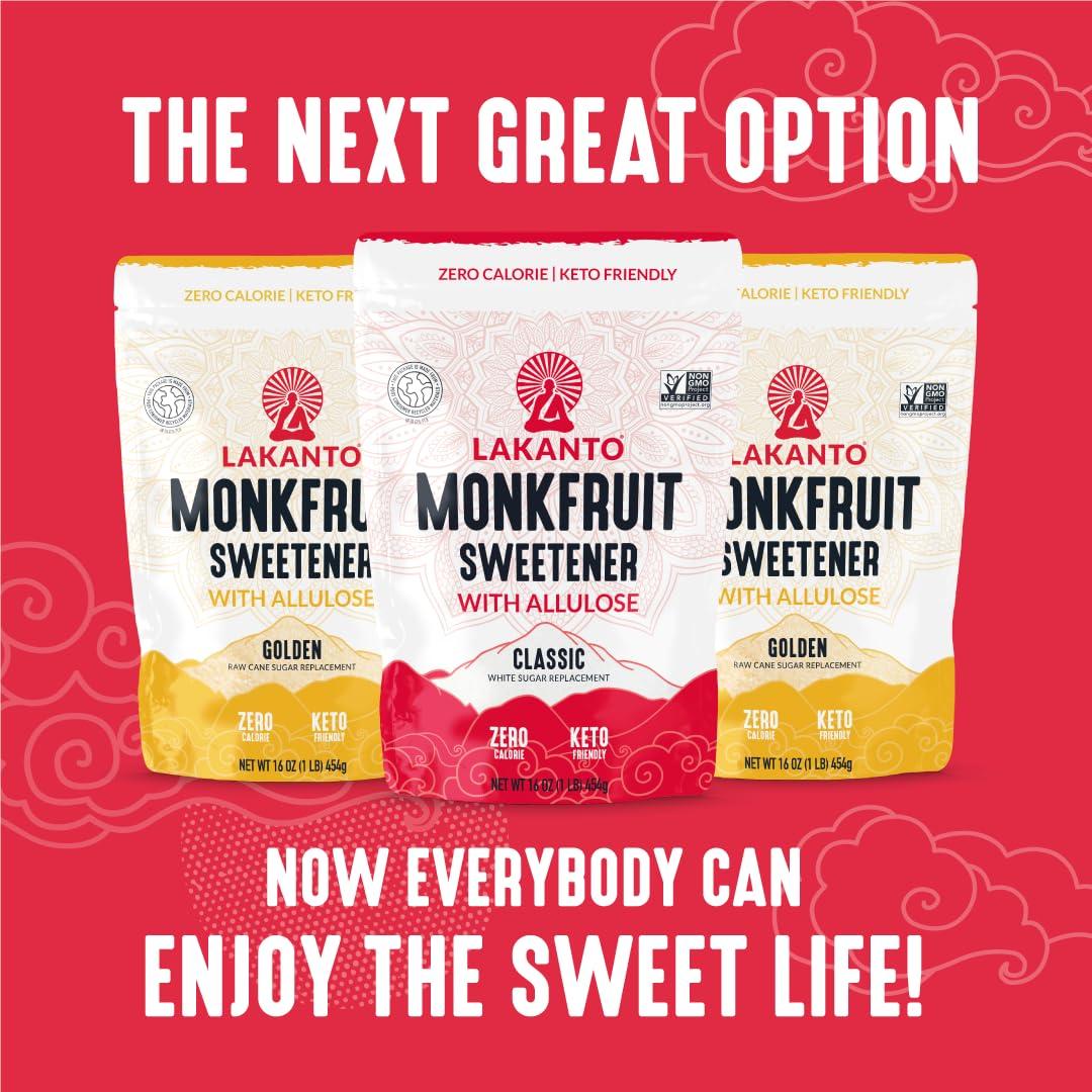 Lakanto Lakanto Classic Monk Fruit Sweetener With Allulose, White Sugar Substitute From Monk Fruit Extract for Baking, Coffee & Tea, Gluten Free, Zero Calorie, Low Carb, Non GMO, Keto, Classic White, 1 LB Bag