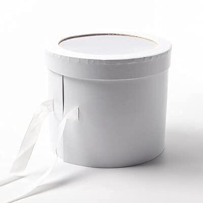 Crysdaralovebi Double Layer Round Flower Paper Boxes Rose Bouquet Gift Packaging Cardboard Box with Ribbons Decor Paperboard Bouquet Boxes Dec (B,17x20cm)