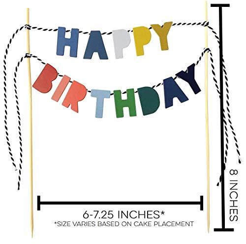 TECCA TECCA Happy Birthday Cake Topper Banner with Ombre Color Double-Sided Bunting Paper Letters. Handmade Food-Grade Safe Multi-Colored Party Decor. Pre-assembled and Reusable for any Age or Themed Party.
